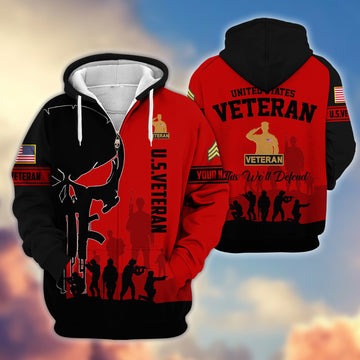 Premium Custom Name, Rank US Veteran Zip Hoodie VPVC606007, Gifts For US Veteran