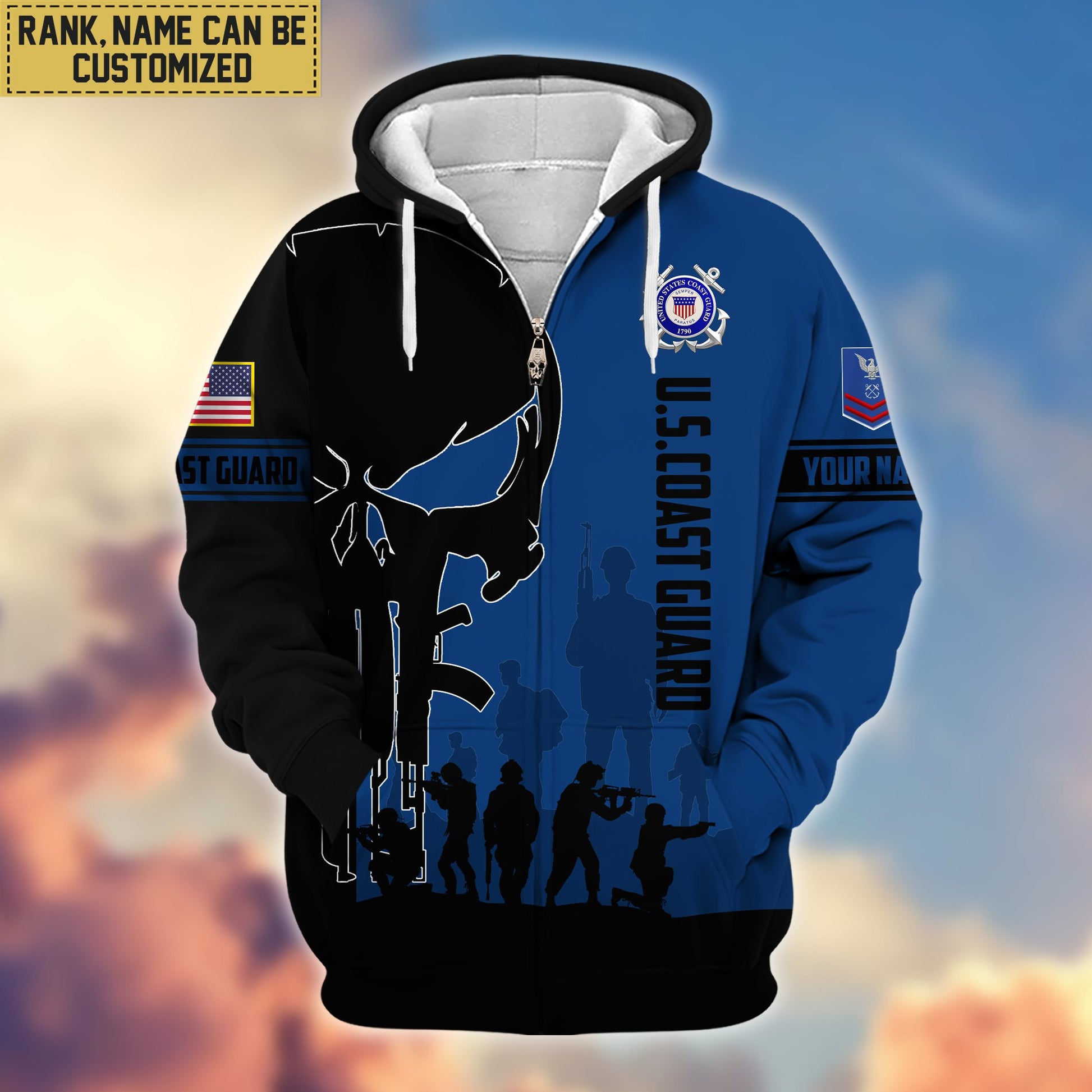 Premium Custom Name, Rank USCG Veteran Zip Hoodie VPVC606005, Gifts For Coast Guard Veteran