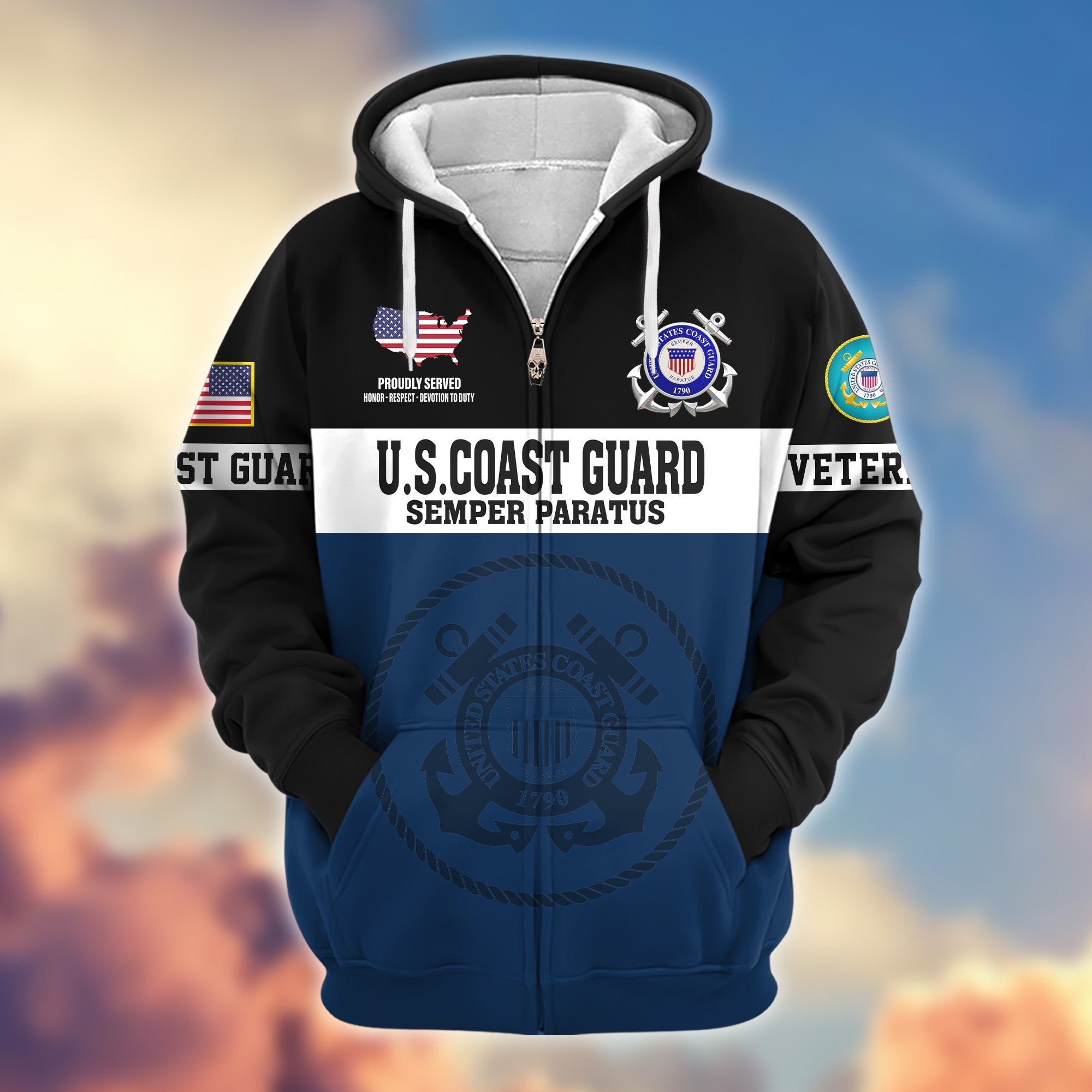 Premium USCG Veteran Zip Hoodie VPVC606105, Gifts For Coast Guard Veteran