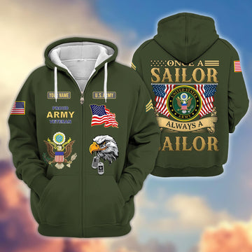 Premium Custom Name, Rank US Army Veteran Zip Hoodie VPVC606201, Gifts For Army Veteran