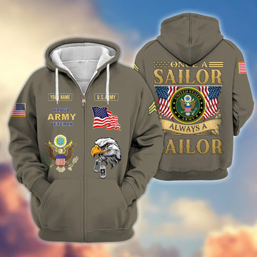 Premium Custom Name, Rank US Army Veteran Zip Hoodie VPVC606210, Gifts For Army Veteran
