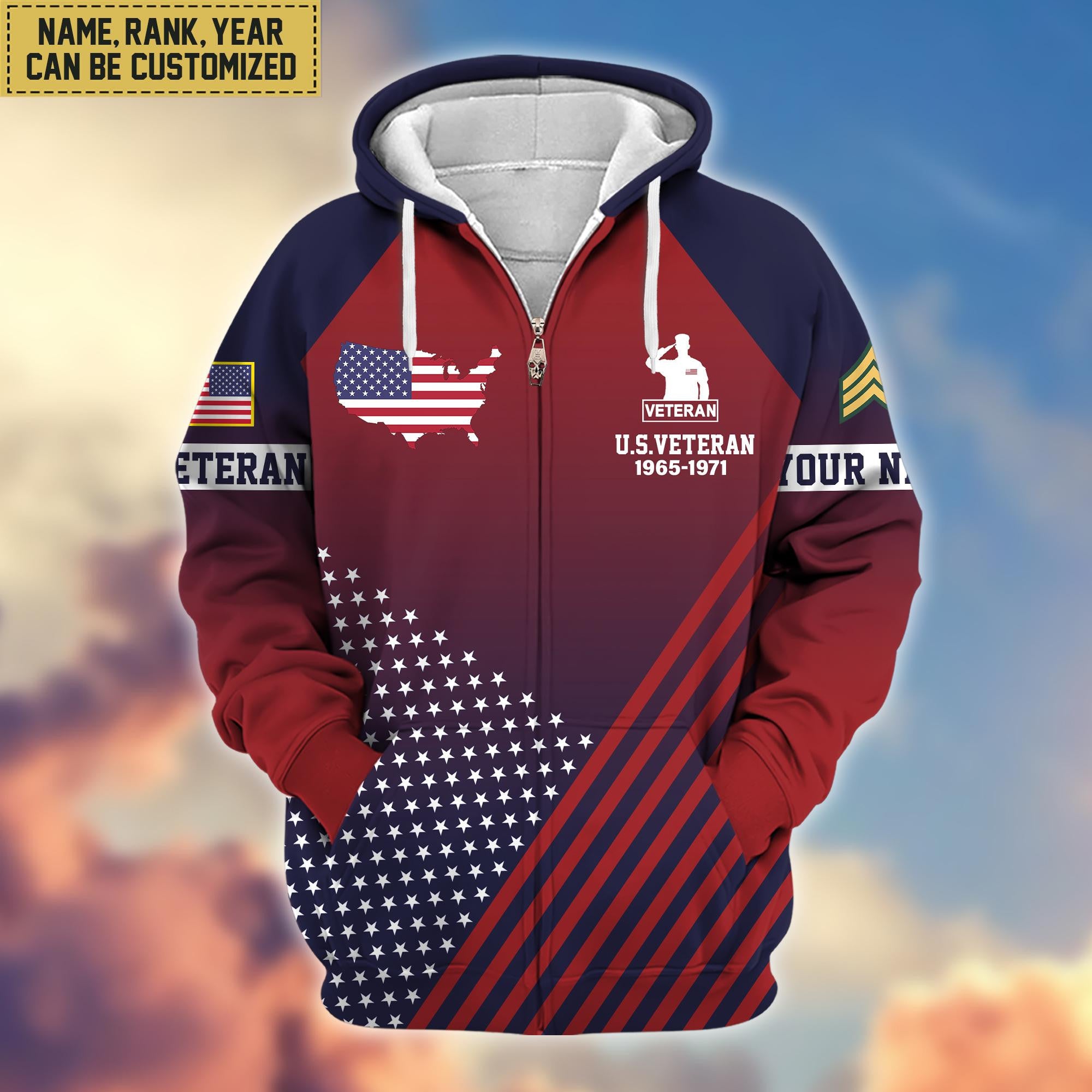 Premium Custom Name, Rank US Veteran Zip Hoodie VPVC606507, Gifts For US Veteran