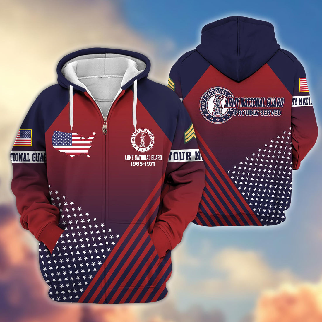 Premium Custom Name, Rank Army National Guard Veteran Zip Hoodie VPVC606508, Gifts For Army National Guard Veteran