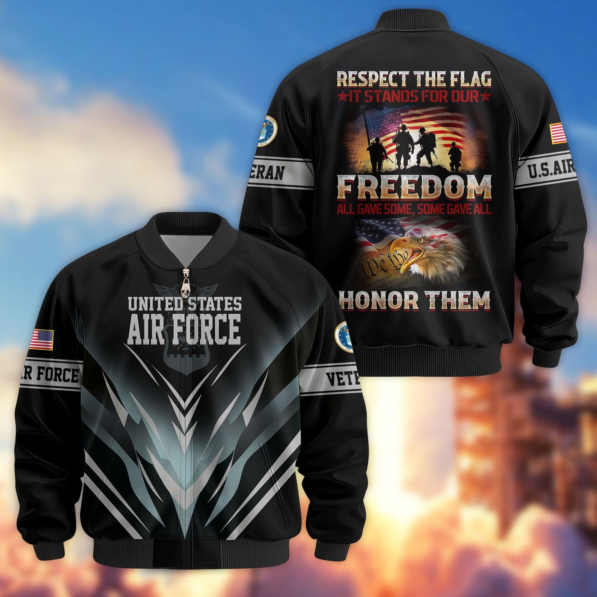 Premium Respect The Flag US Veterans Bomber Jacket APHN061112, Gifts For US Veterans
