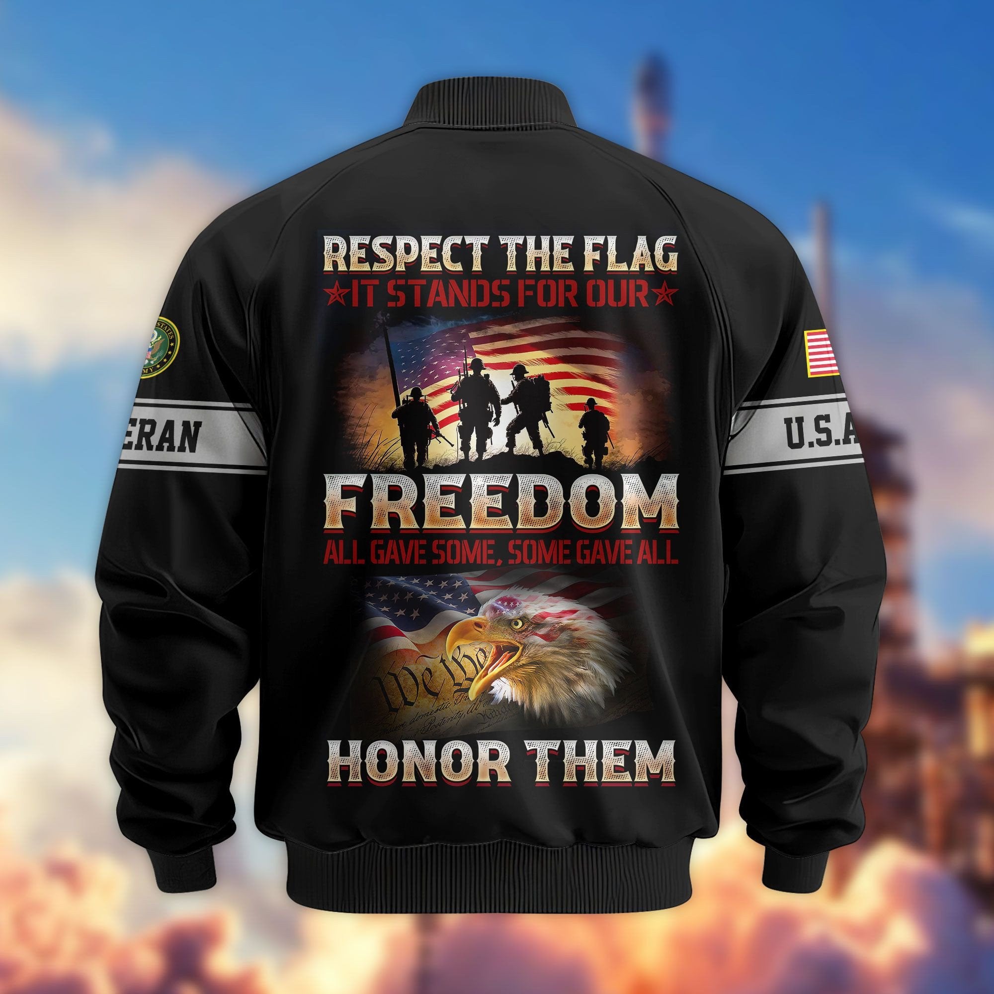 Premium Respect The Flag US Veterans Bomber Jacket APHN061112, Gifts For US Veterans