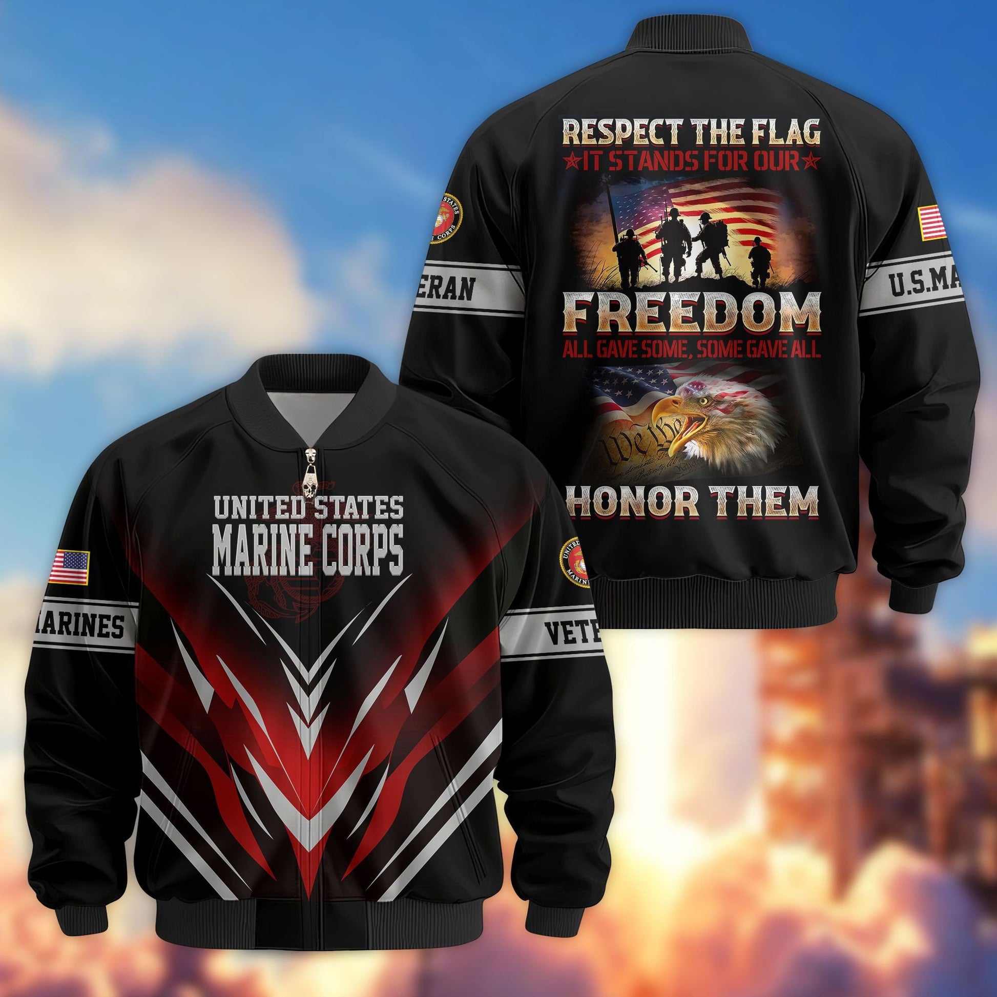 Premium Respect The Flag US Veterans Bomber Jacket APHN061112, Gifts For US Veterans