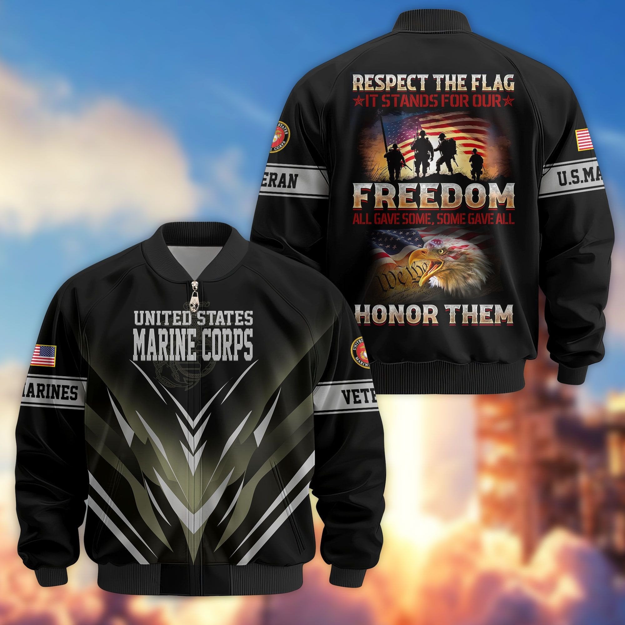 Premium Respect The Flag US Veterans Bomber Jacket APHN061112, Gifts For US Veterans