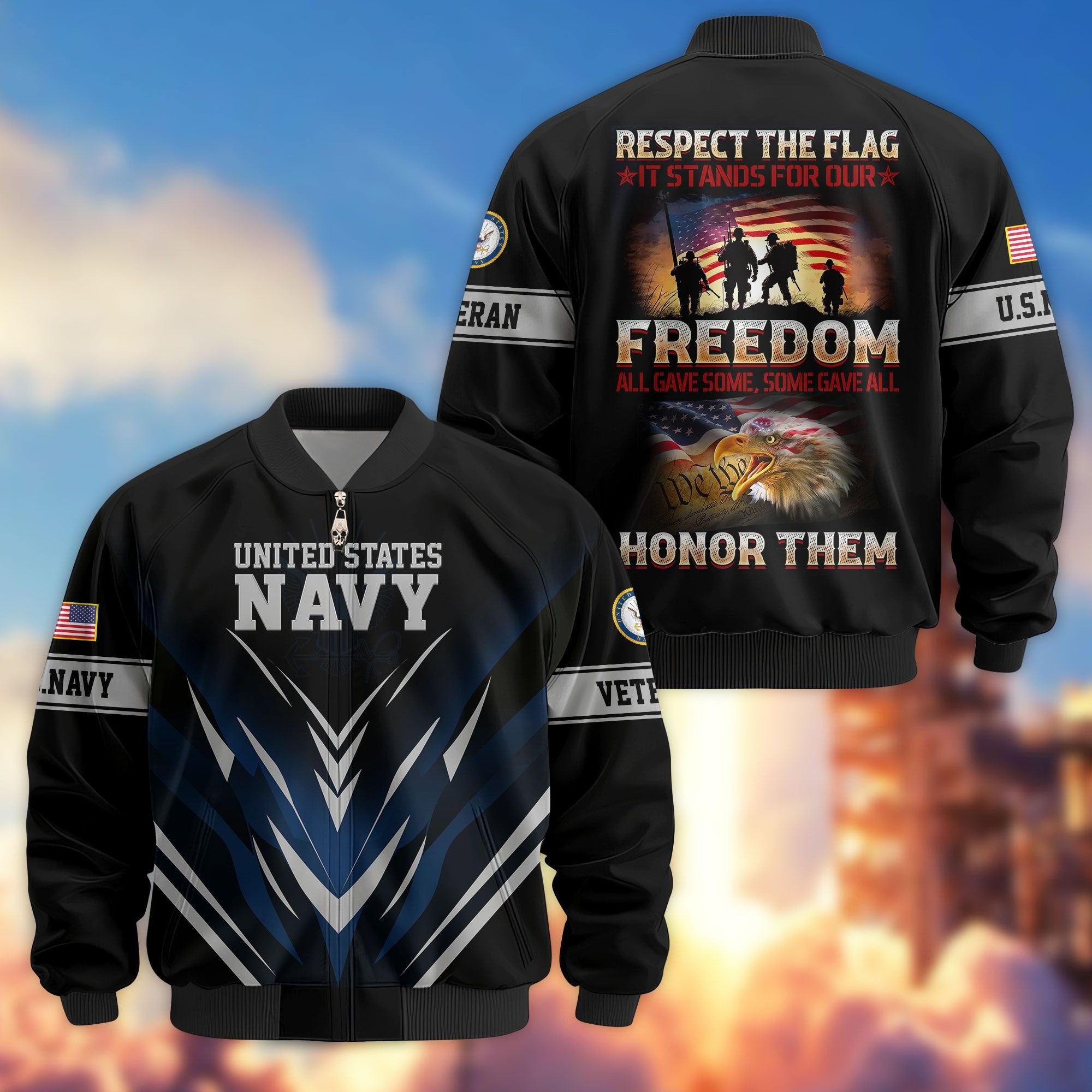 Premium Respect The Flag US Veterans Bomber Jacket APHN061112, Gifts For US Veterans
