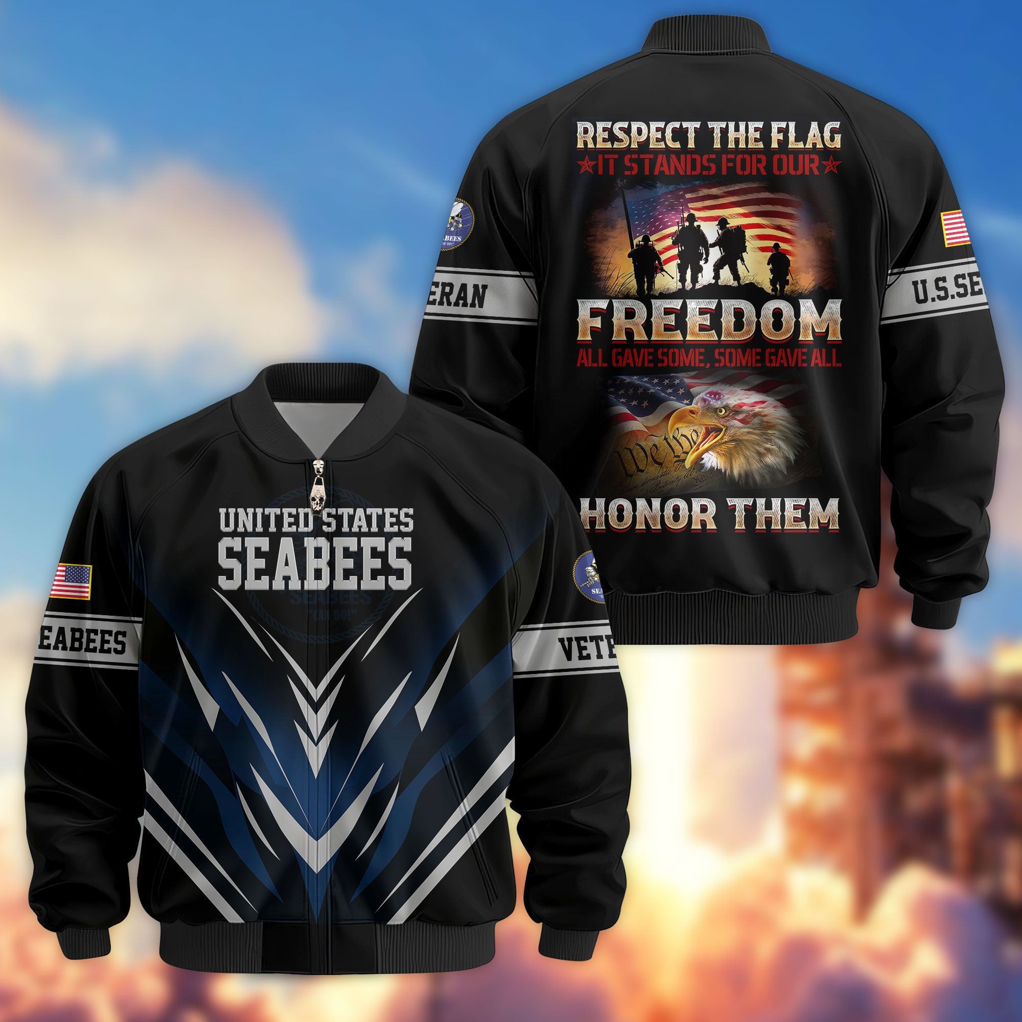 Premium Respect The Flag US Veterans Bomber Jacket APHN061112, Gifts For US Veterans
