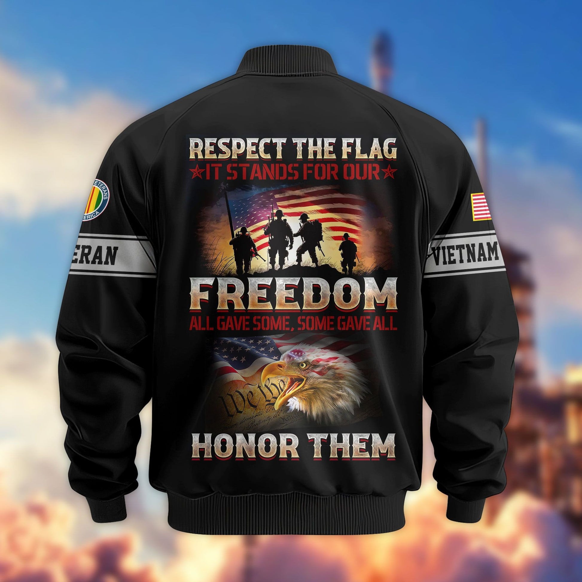Premium Respect The Flag US Veterans Bomber Jacket APHN061112, Gifts For US Veterans