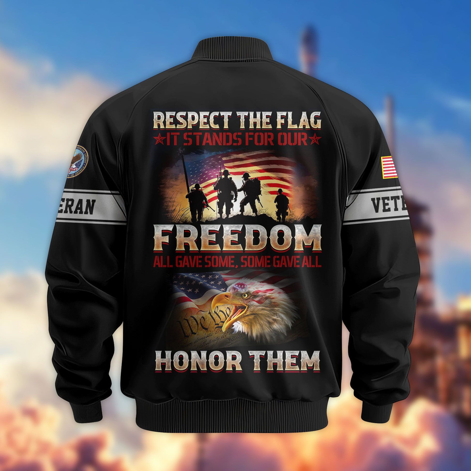 Premium Respect The Flag US Veterans Bomber Jacket APHN061112, Gifts For US Veterans