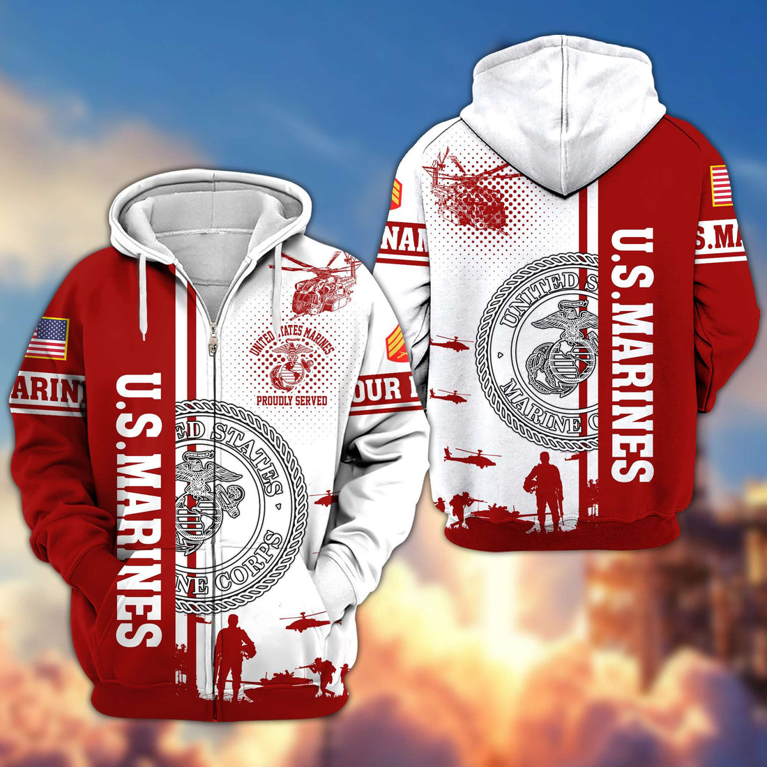 Premium Custom USMC Veteran Zip Hoodie VPVC607003, Gifts For Marine Veteran