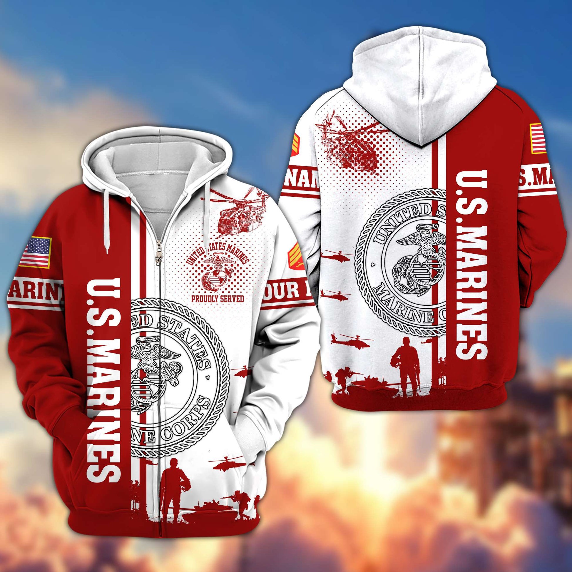 Premium Custom USMC Veteran Zip Hoodie VPVC607003, Gifts For Marine Veteran