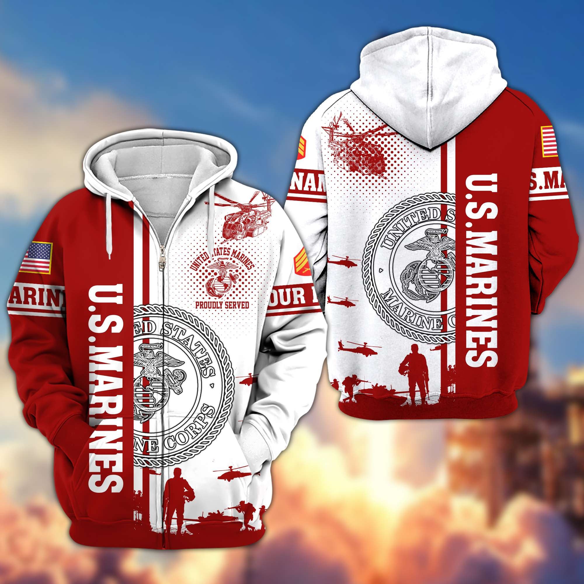 Premium Custom USMC Veteran Zip Hoodie VPVC607003, Gifts For Marine Veteran