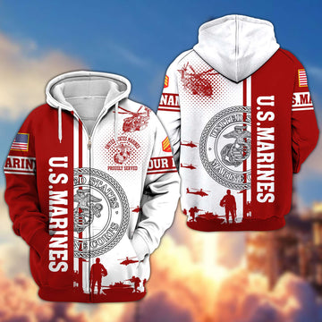 Premium Custom USMC Veteran Zip Hoodie VPVC607003, Gifts For Marine Veteran