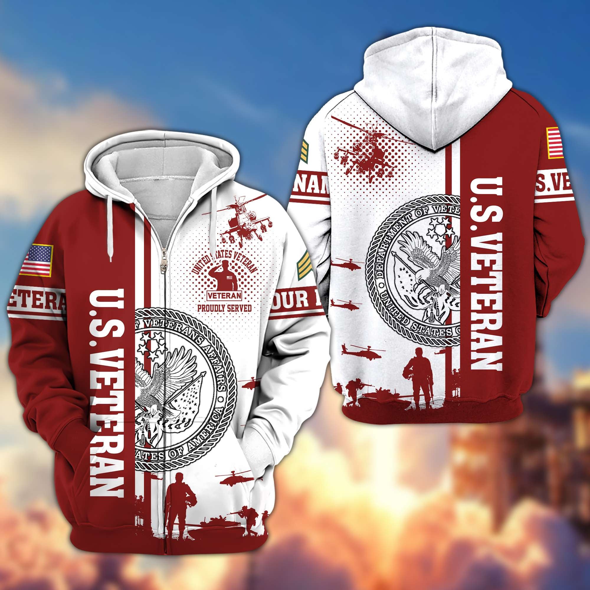Premium Custom US Veteran Zip Hoodie VPVC607007, Gifts For US Veteran