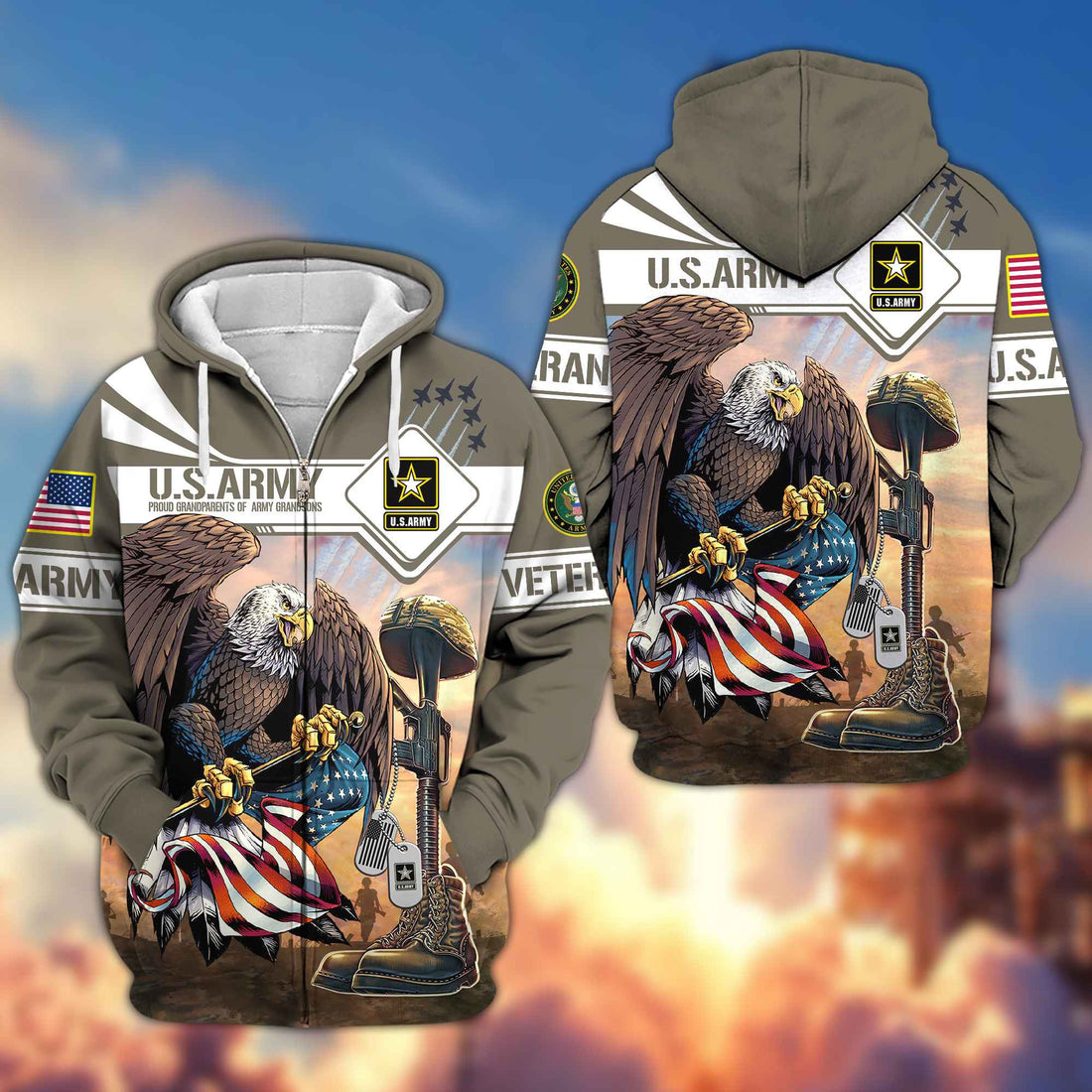 Premium United States Army Veteran Zip Hoodie BPVC111110