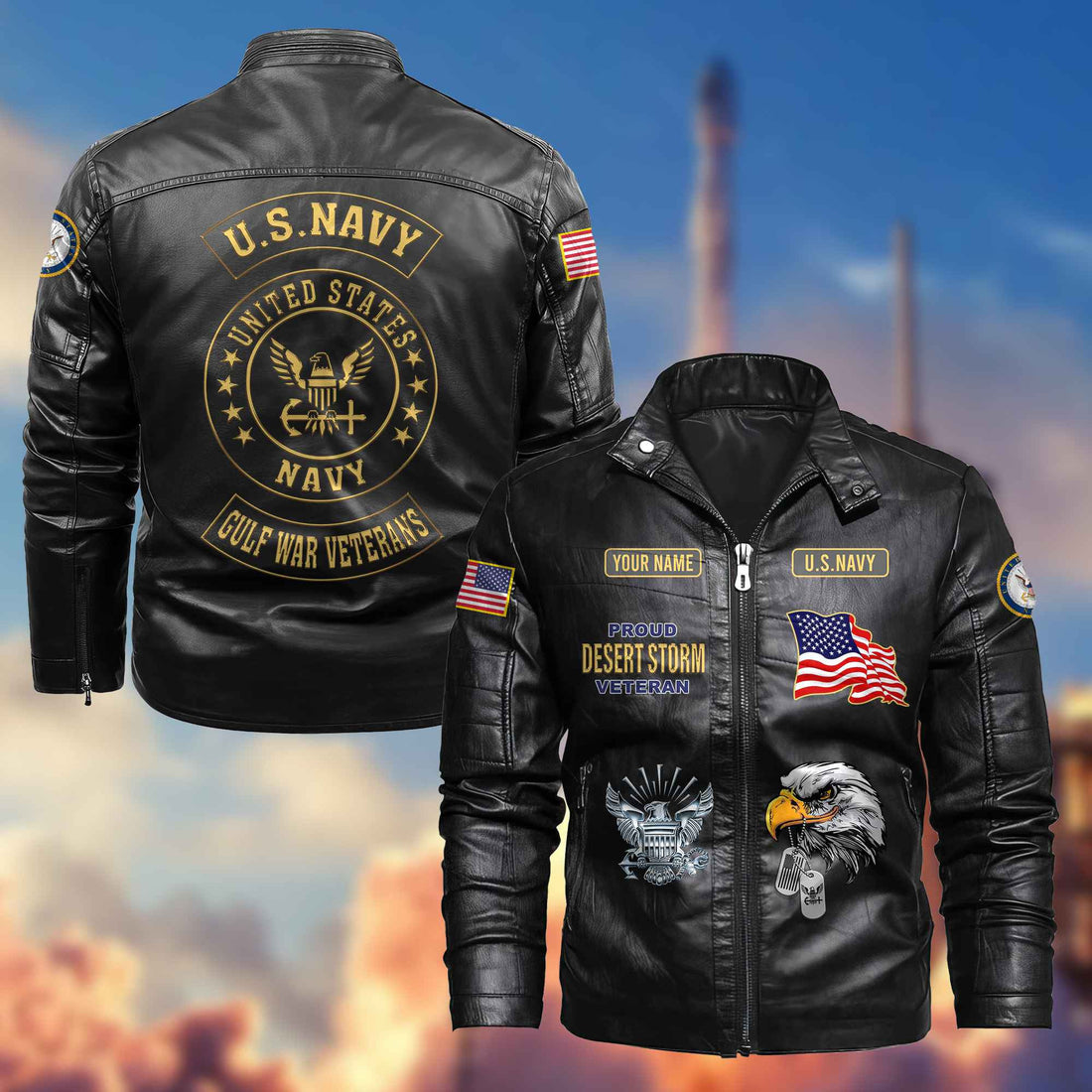 Premium Personalized US Navy - Desert Storm Veteran Leather Jackets BPVC241210