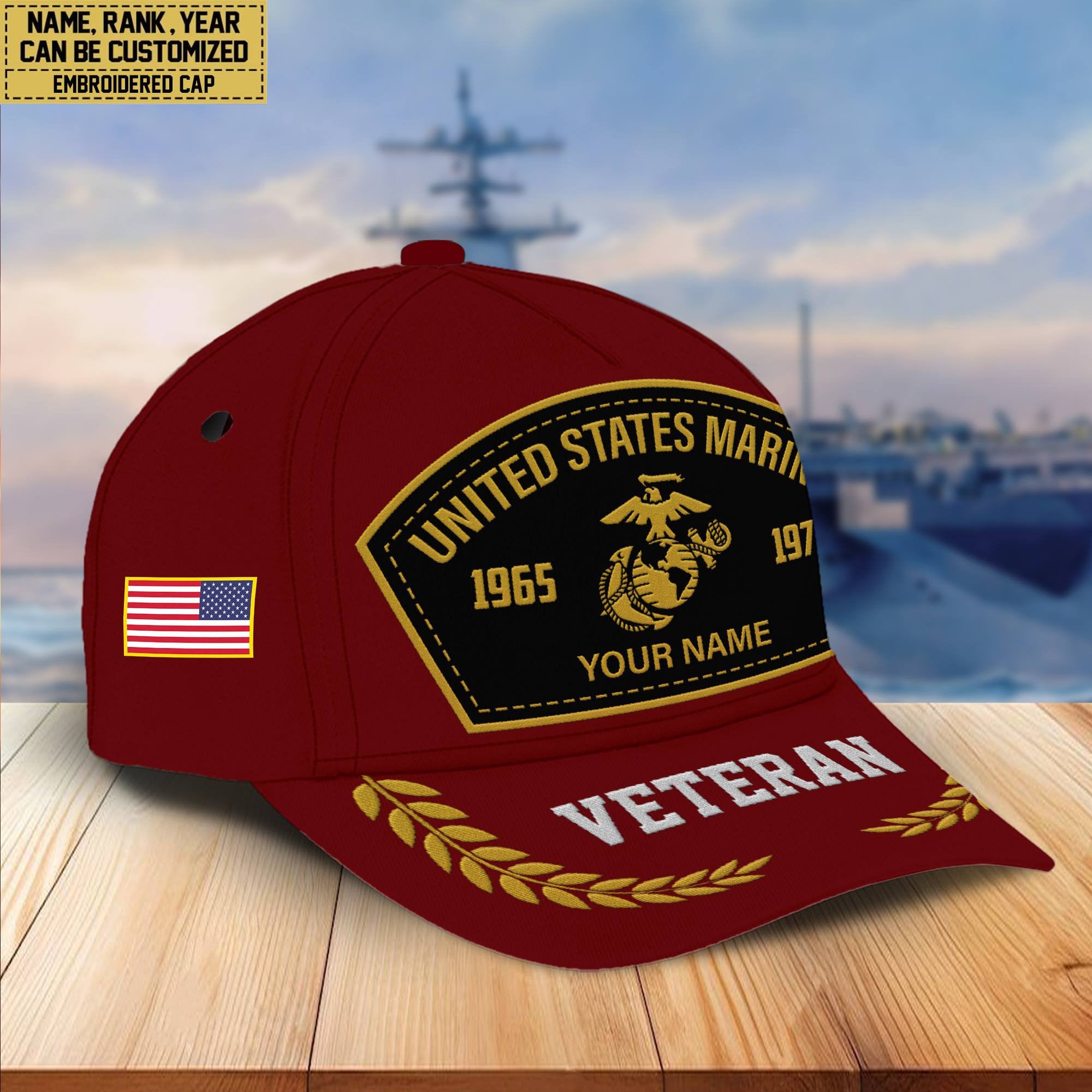 Premium Custom Name, Rank, USMC Embroidered Cap VPVC301103, Hat for Marine Veteran, Gifts for Father's Day, Veterans Day