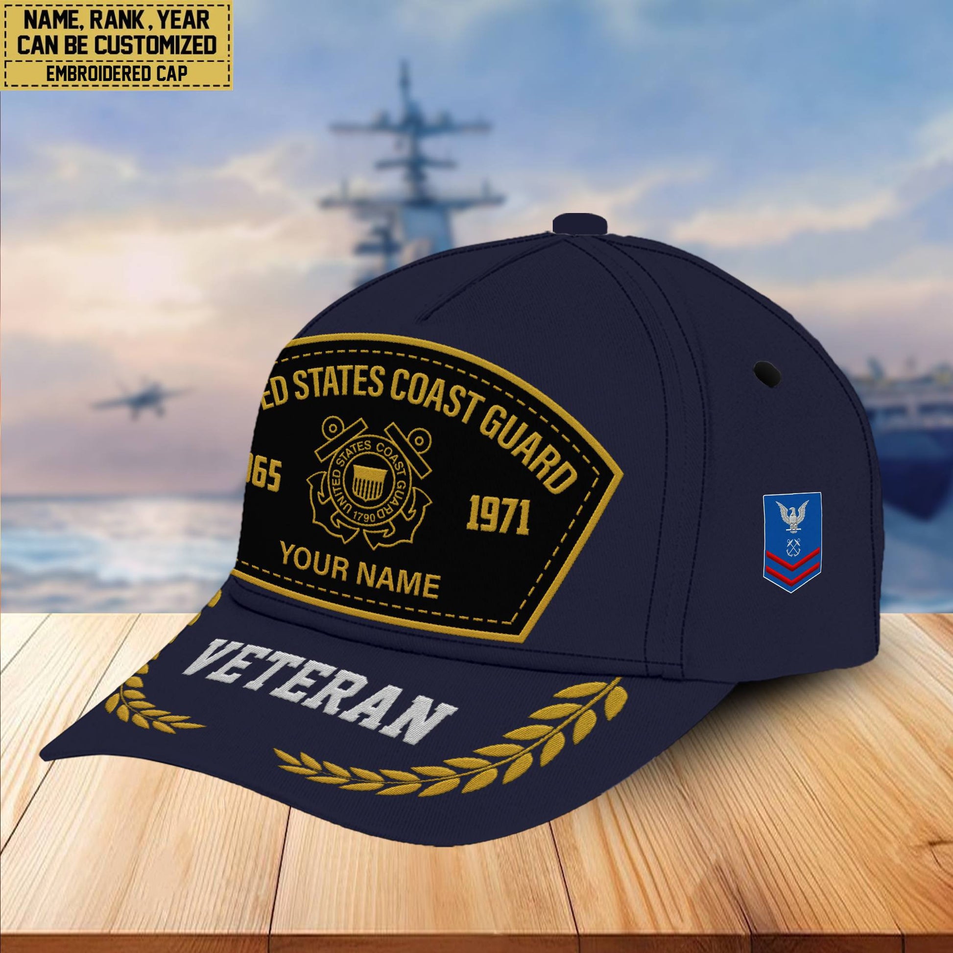Premium Custom Name, Rank, USCG Embroidered Cap VPVC301105, Hat for Coast Guard Veteran, Gifts for Father's Day, Veterans Day