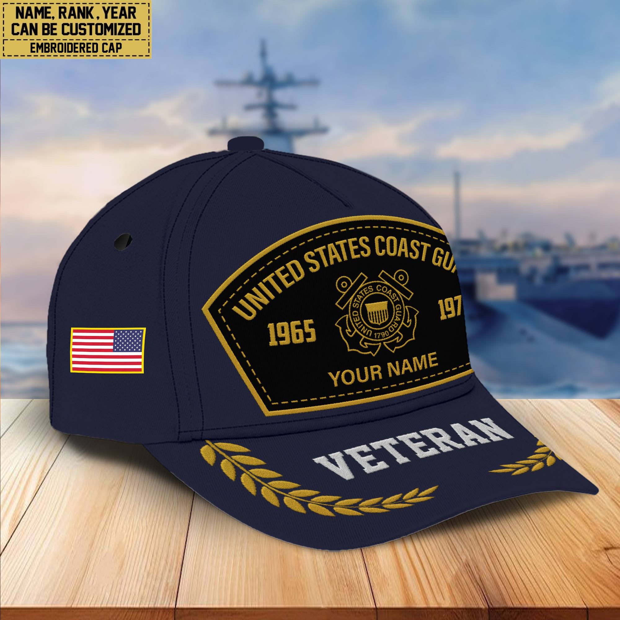 Premium Custom Name, Rank, USCG Embroidered Cap VPVC301105, Hat for Coast Guard Veteran, Gifts for Father's Day, Veterans Day