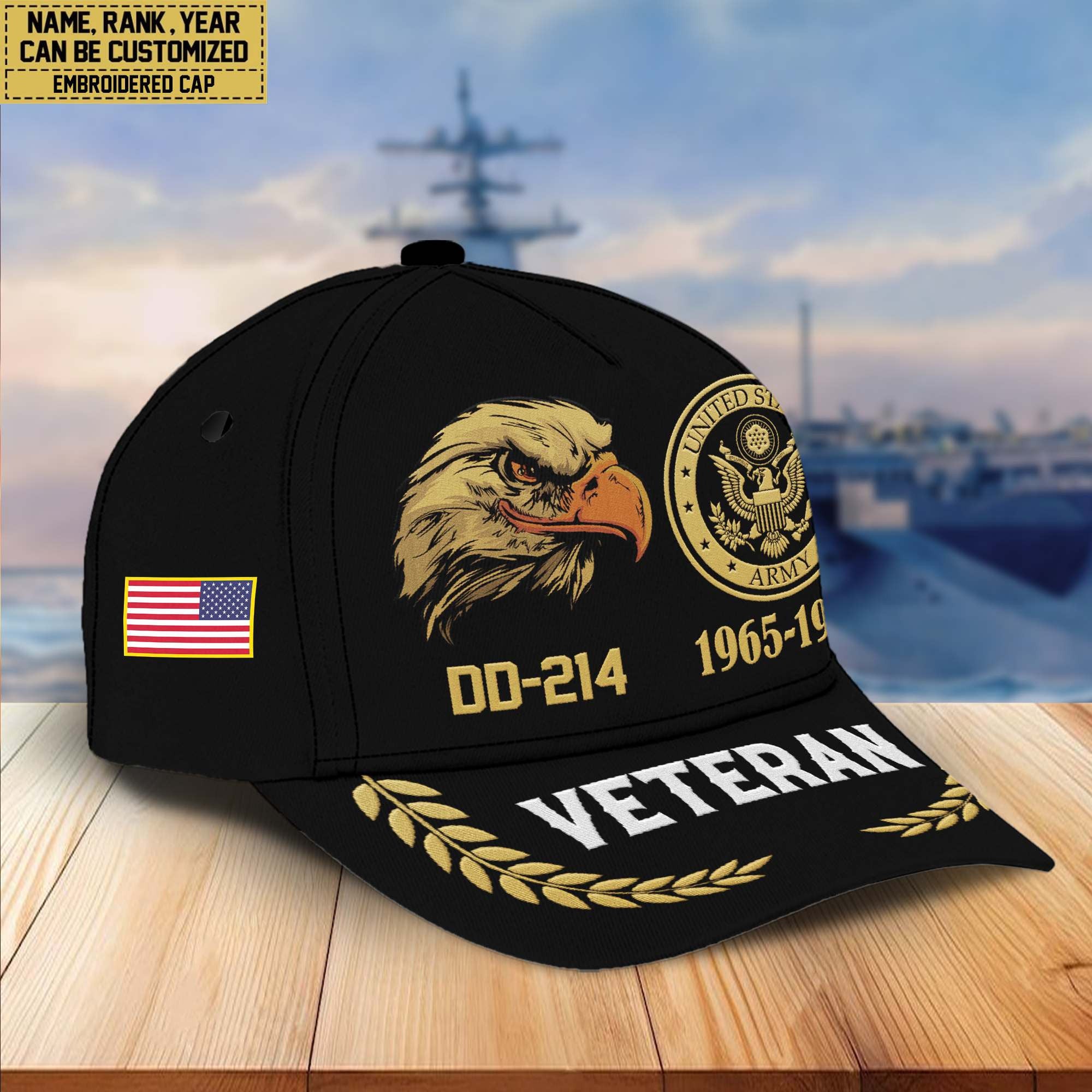 Premium Custom Name, Rank, US Army Embroidered Cap VPVC301301, Hat for Army Veteran, Gifts for Father's Day, Veterans Day