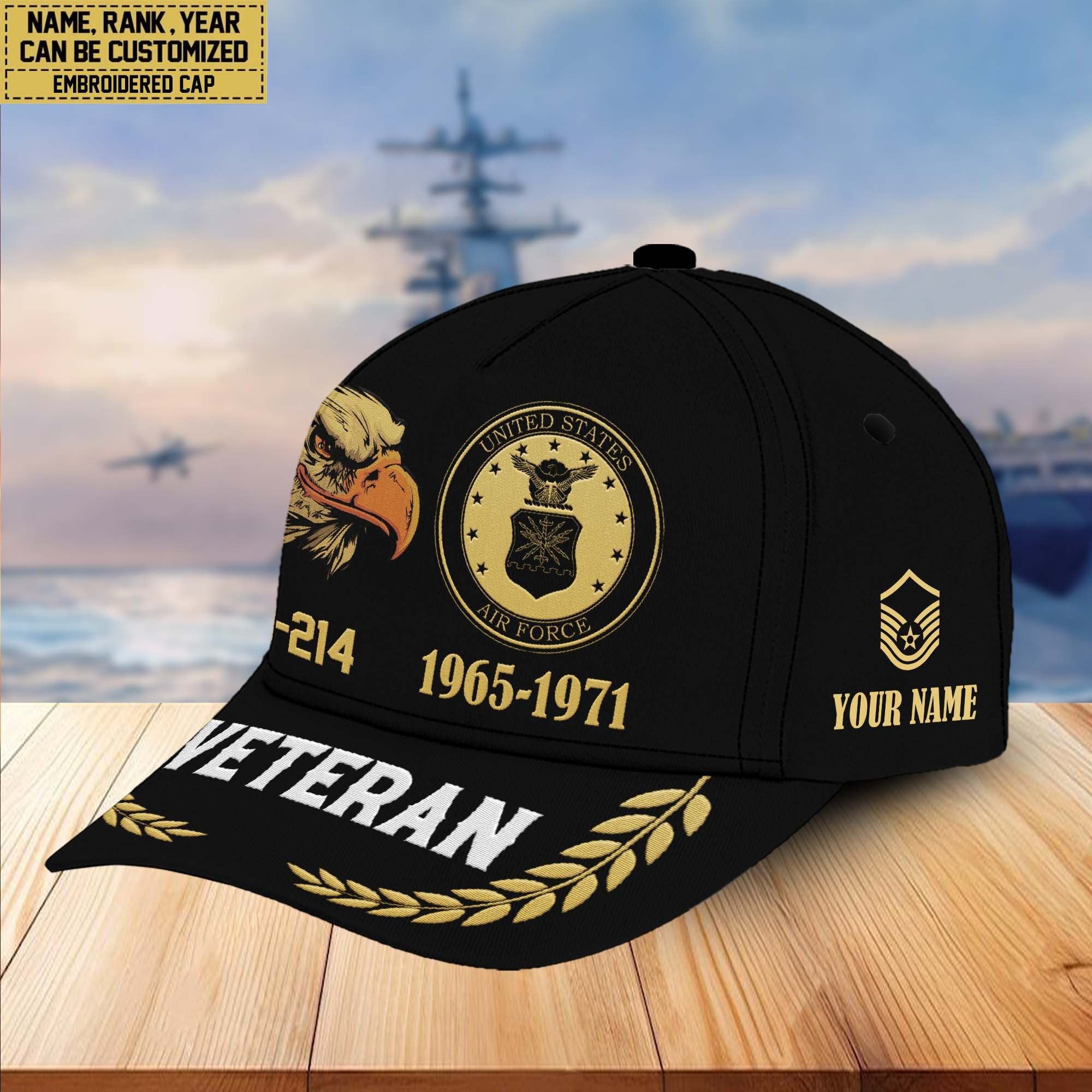 Premium Custom Name, Rank, USAF Embroidered Cap VPVC301304, Hat for Air Force Veteran, Gifts for Father's Day, Veterans Day