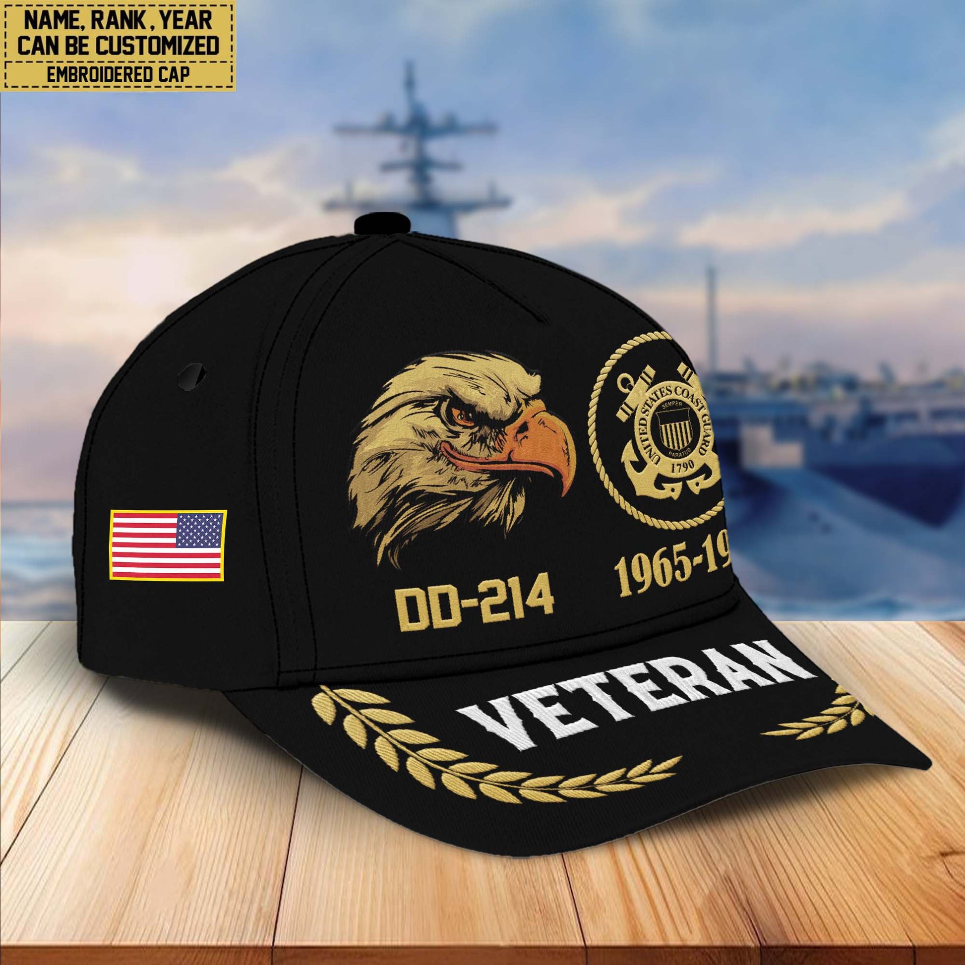 Premium Custom Name, Rank, USCG Embroidered Cap VPVC301305, Hat for Coast Guard Veteran, Gifts for Father's Day, Veterans Day