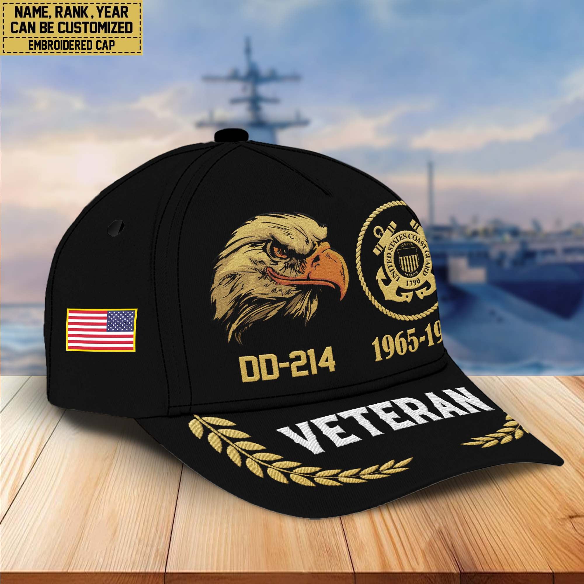 Premium Custom Name, Rank, USCG Embroidered Cap VPVC301305, Hat for Coast Guard Veteran, Gifts for Father's Day, Veterans Day