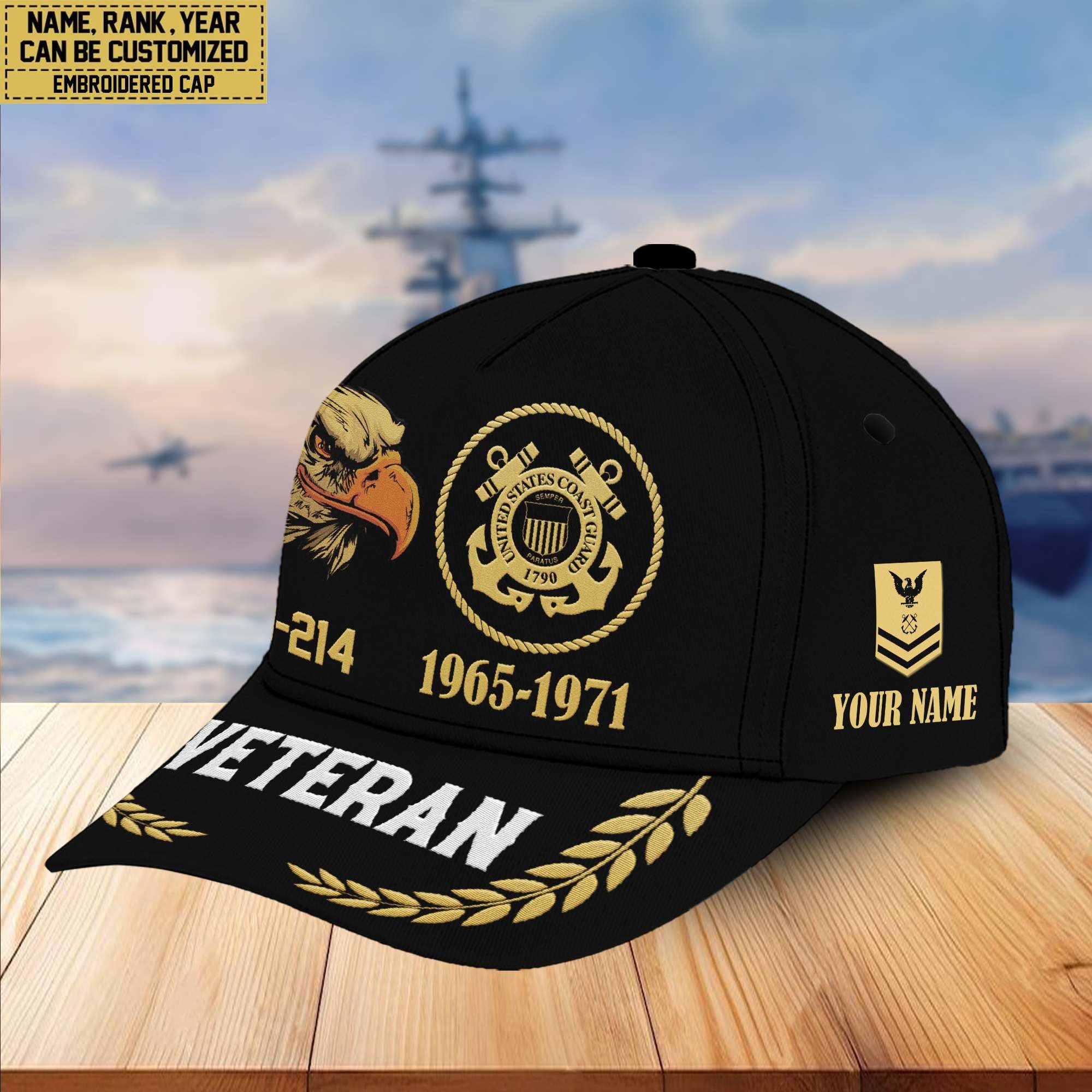 Premium Custom Name, Rank, USCG Embroidered Cap VPVC301305, Hat for Coast Guard Veteran, Gifts for Father's Day, Veterans Day