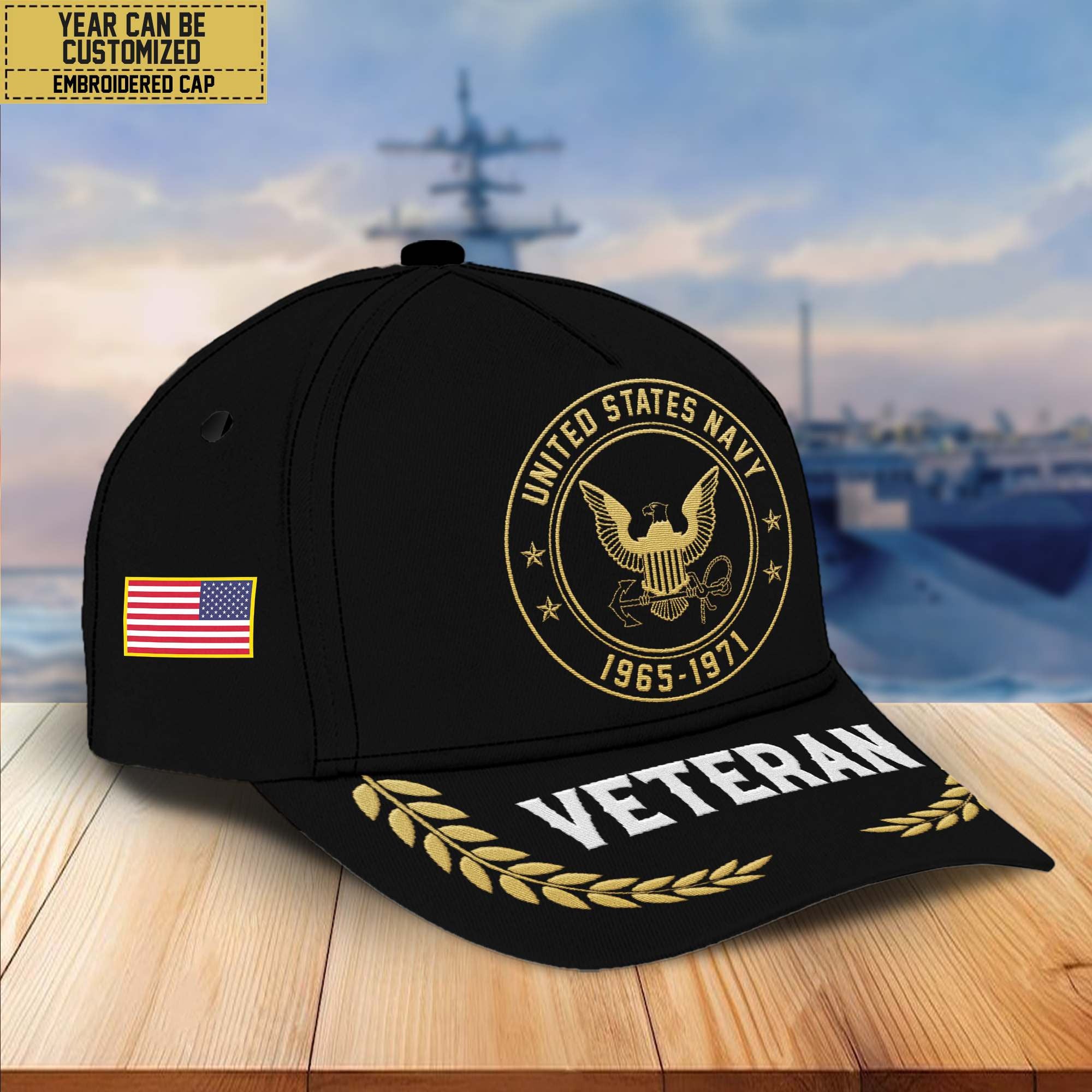 Premium Custom Name, Rank, US Navy Embroidered Cap VPVC301402, Hat for Navy Veteran, Gifts for Father's Day, Veterans Day