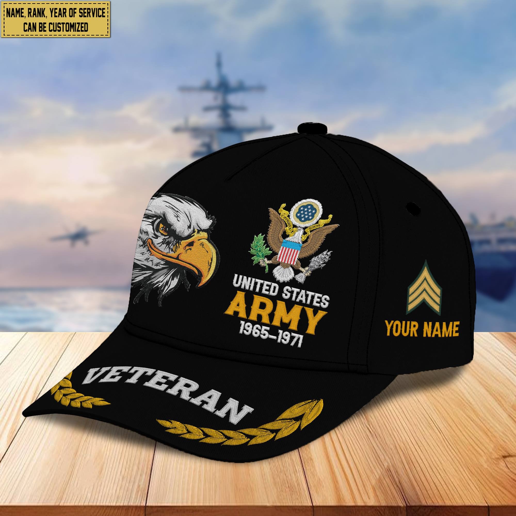 Premium Custom Name, Rank, US Army Embroidered Cap VPVC301601, Hat for Army Veteran, Gifts for Father's Day, Veterans Day