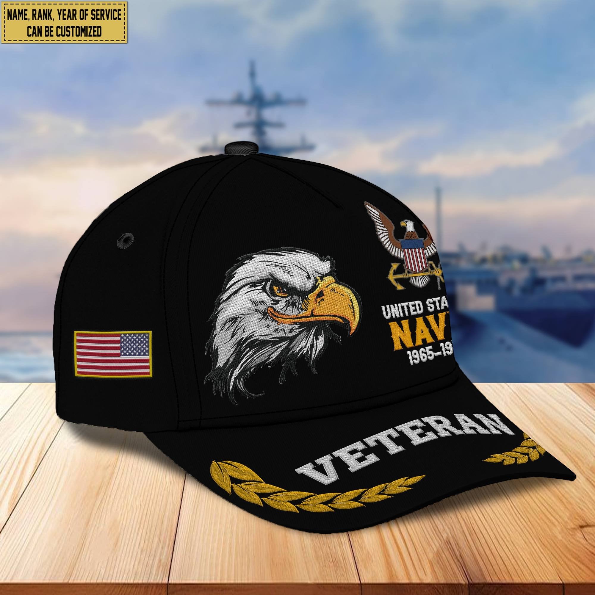 Premium Custom Name, Rank, US Navy Embroidered Cap VPVC301602, Hat for Navy Veteran, Gifts for Father's Day, Veterans Day