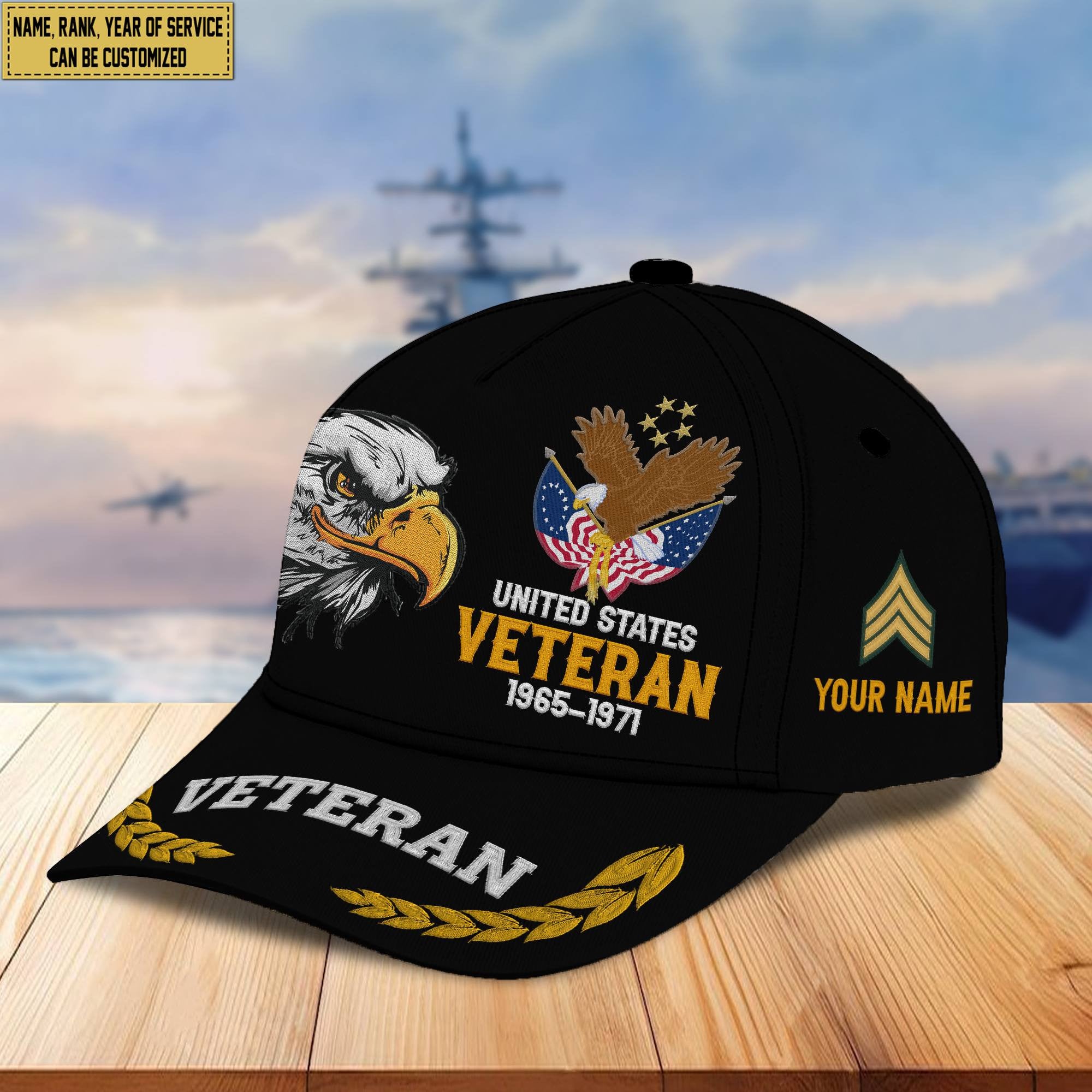 Premium Custom Name, Rank, US Veteran Embroidered Cap VPVC301607, Hat for US Veteran, Gifts for Father's Day, Veterans Day