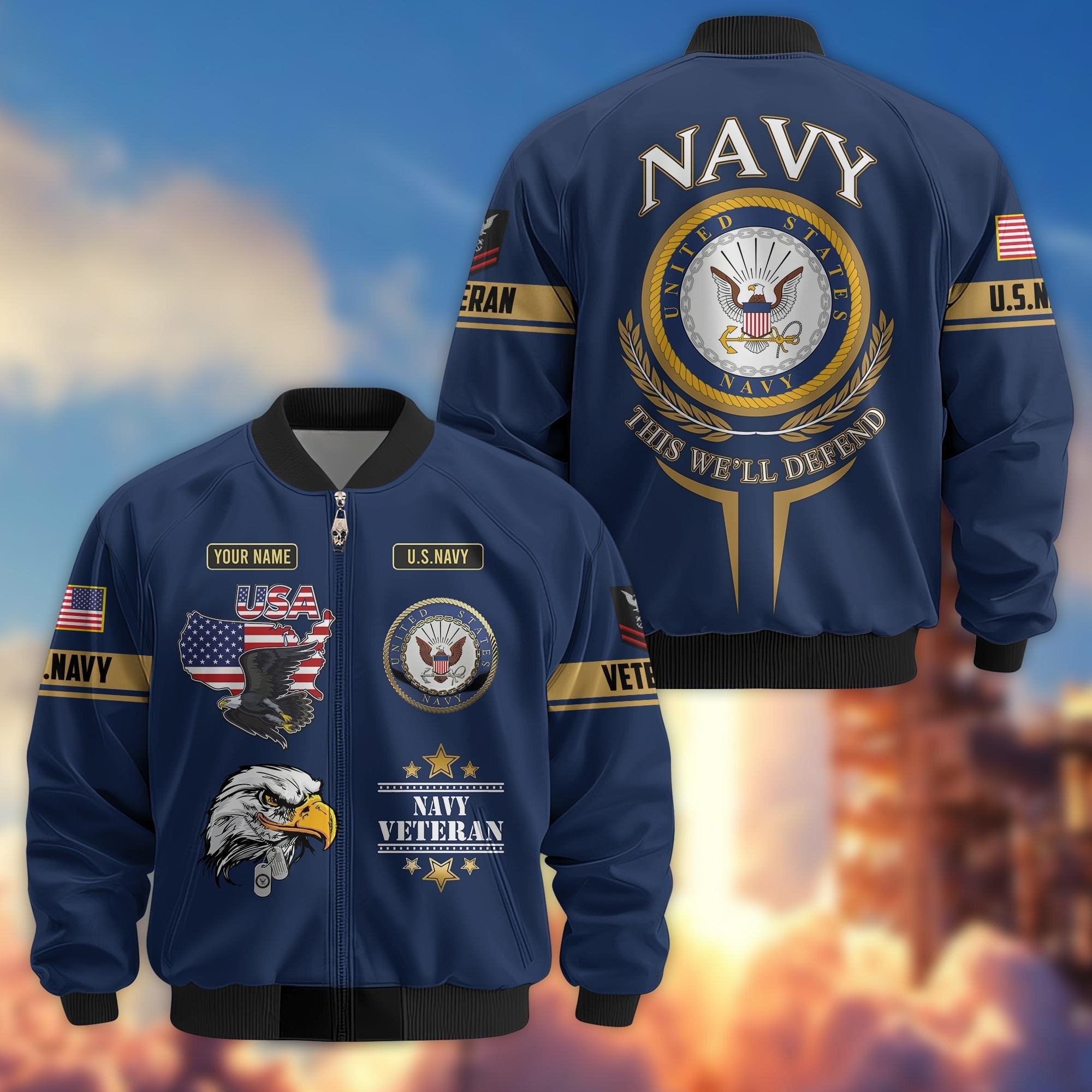 Premium Custom US Navy Veteran Bomber Jacket VPVC801802, Jacket For Navy Veteran, For Father's Day, Armed Force Day, Independence Day, Veterans Day.
