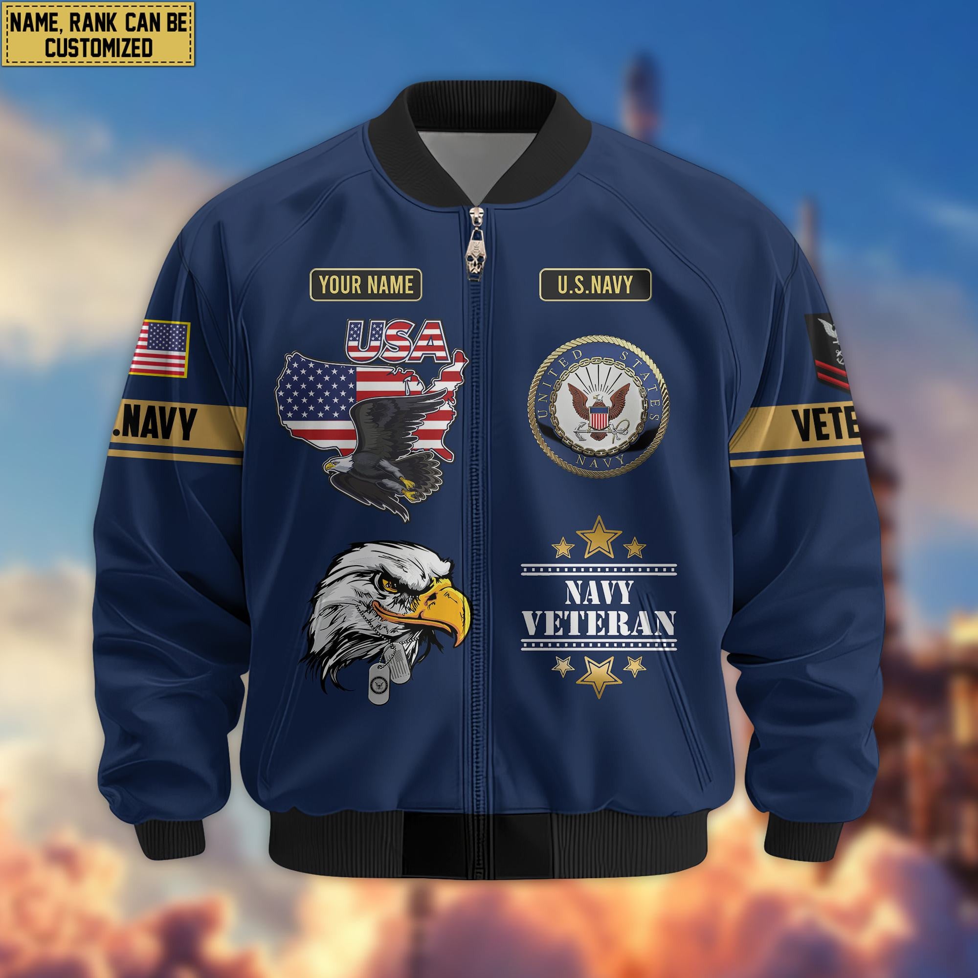 Premium Custom US Navy Veteran Bomber Jacket VPVC801802, Jacket For Navy Veteran, For Father's Day, Armed Force Day, Independence Day, Veterans Day.