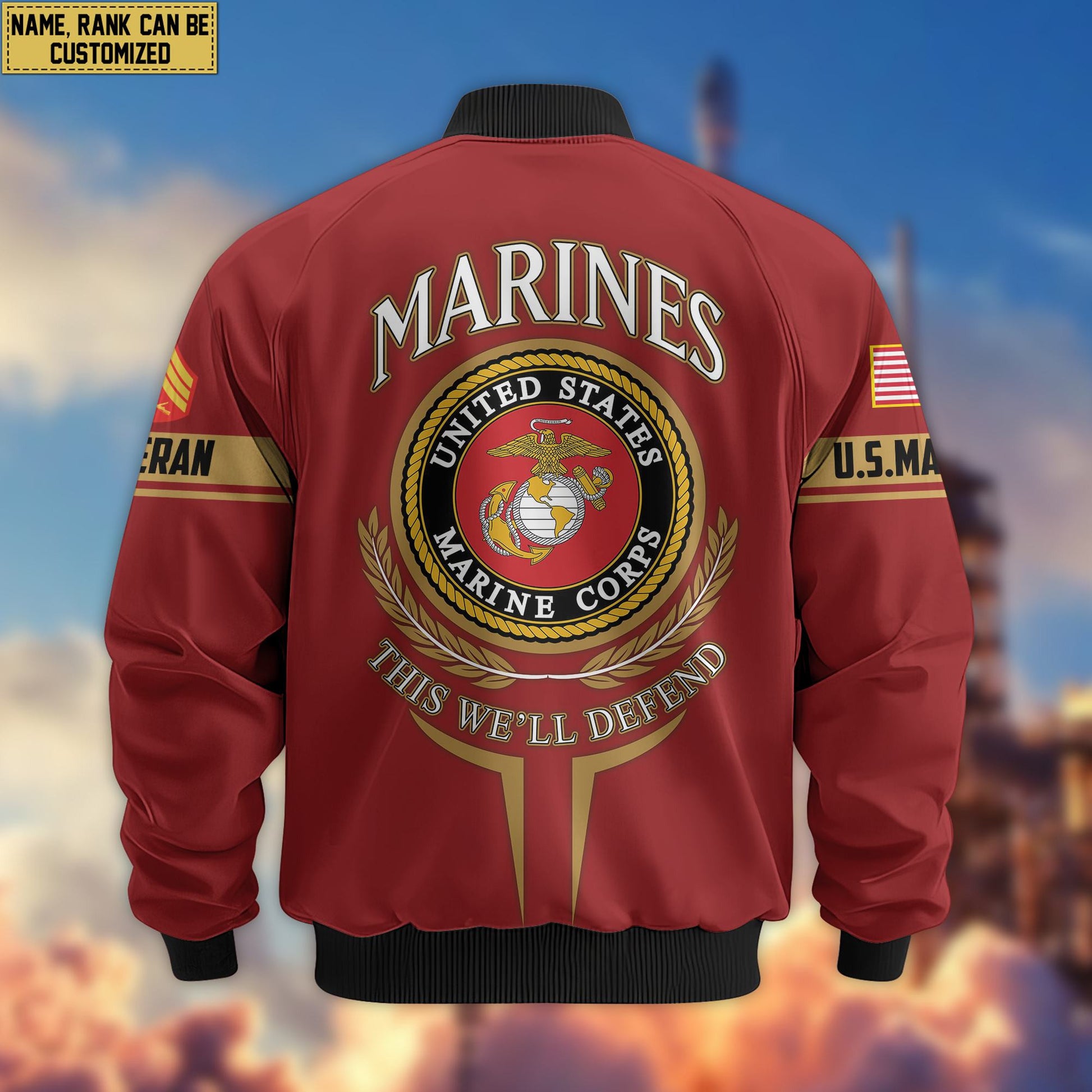 Premium Custom USMC Veteran Bomber Jacket VPVC801803, Jacket For Marine Veteran, For Father's Day, Armed Force Day, Independence Day, Veterans Day.
