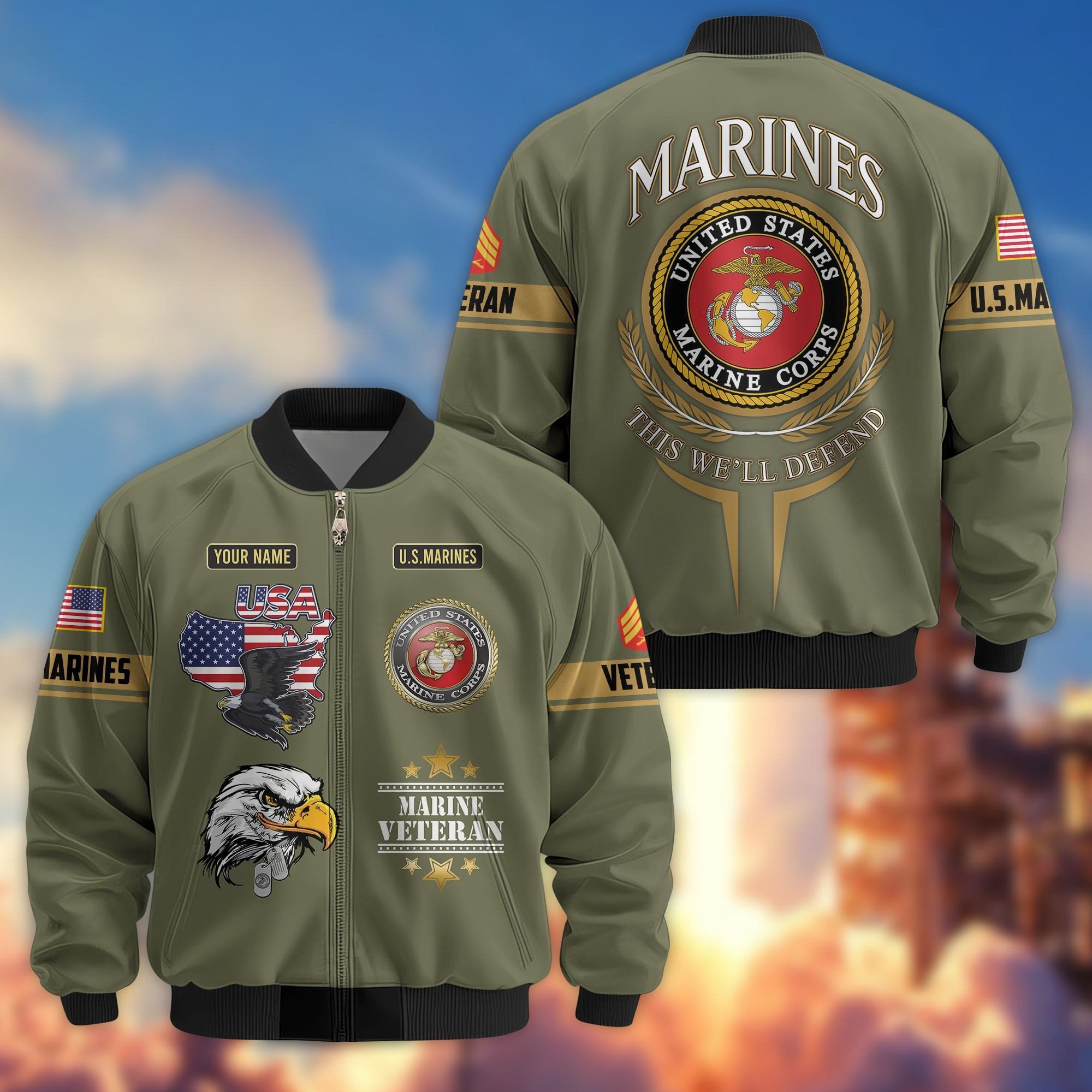 Premium Custom USMC Veteran Bomber Jacket VPVC801811, Jacket For Marine Veteran, For Father's Day, Armed Force Day, Independence Day, Veterans Day.