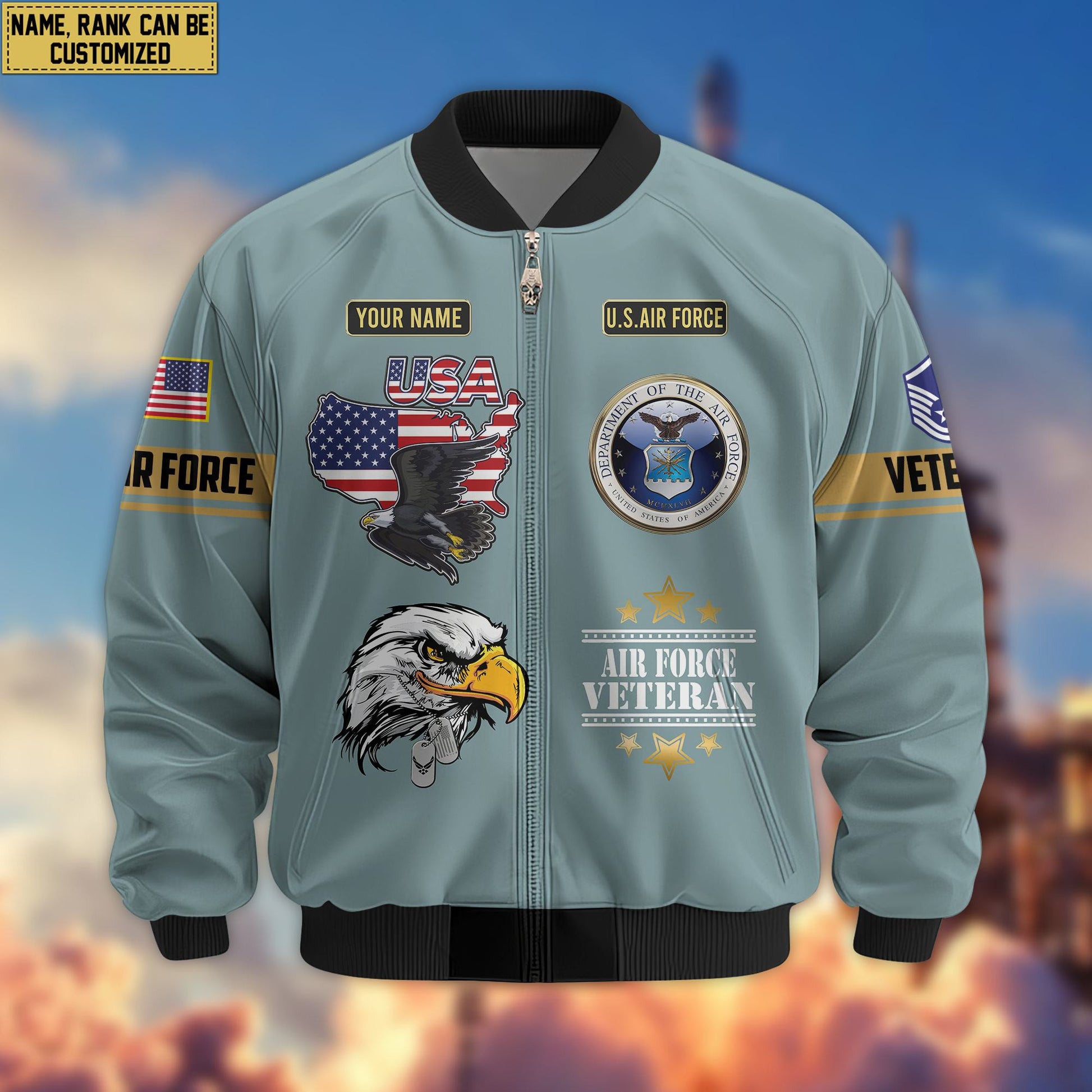 Premium Custom USAF Veteran Bomber Jacket VPVC801804, Jacket For Air Force Veteran, For Father's Day, Armed Force Day, Independence Day, Veterans Day.
