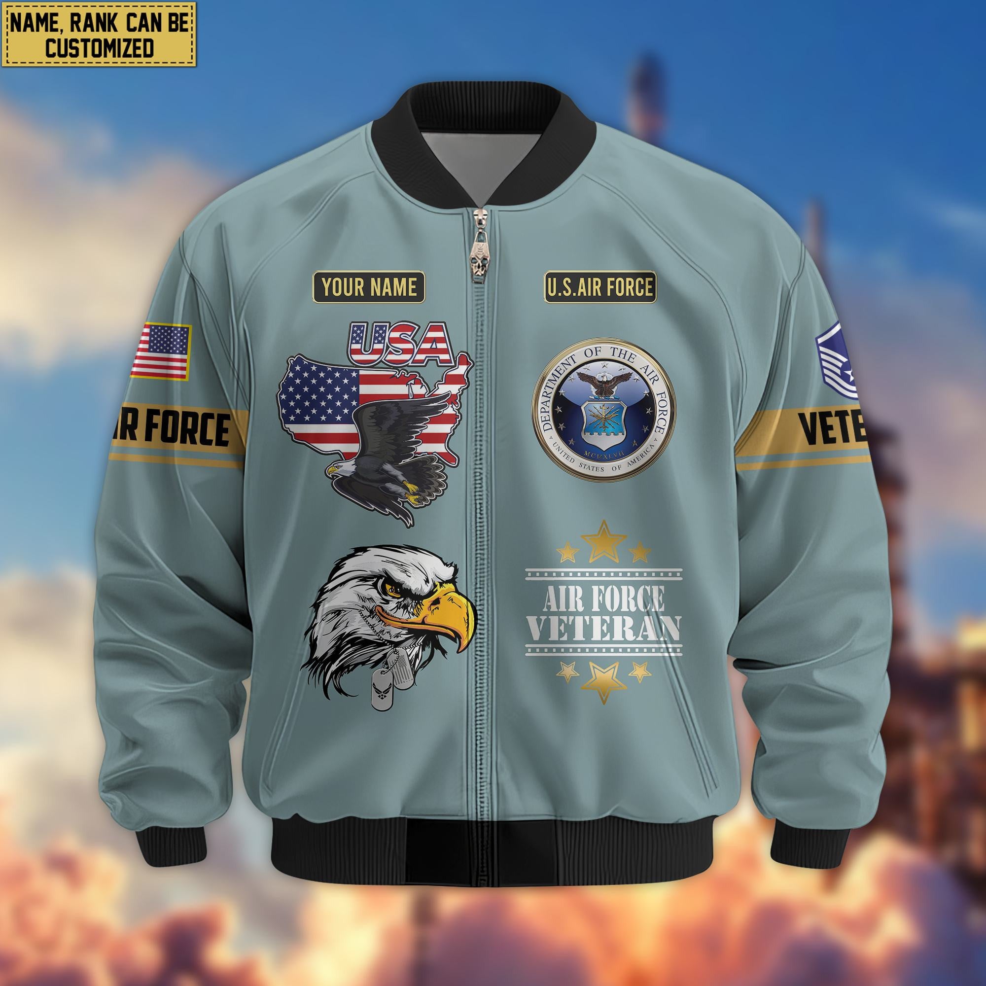 Premium Custom USAF Veteran Bomber Jacket VPVC801804, Jacket For Air Force Veteran, For Father's Day, Armed Force Day, Independence Day, Veterans Day.