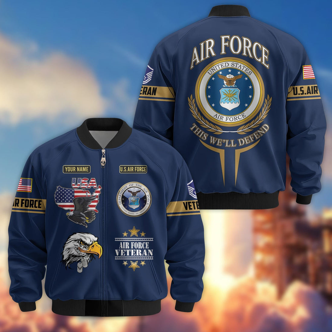 Premium Custom USAF Veteran Bomber Jacket VPVC801812, Jacket For Air Force Veteran, For Father's Day, Armed Force Day, Independence Day, Veterans Day.