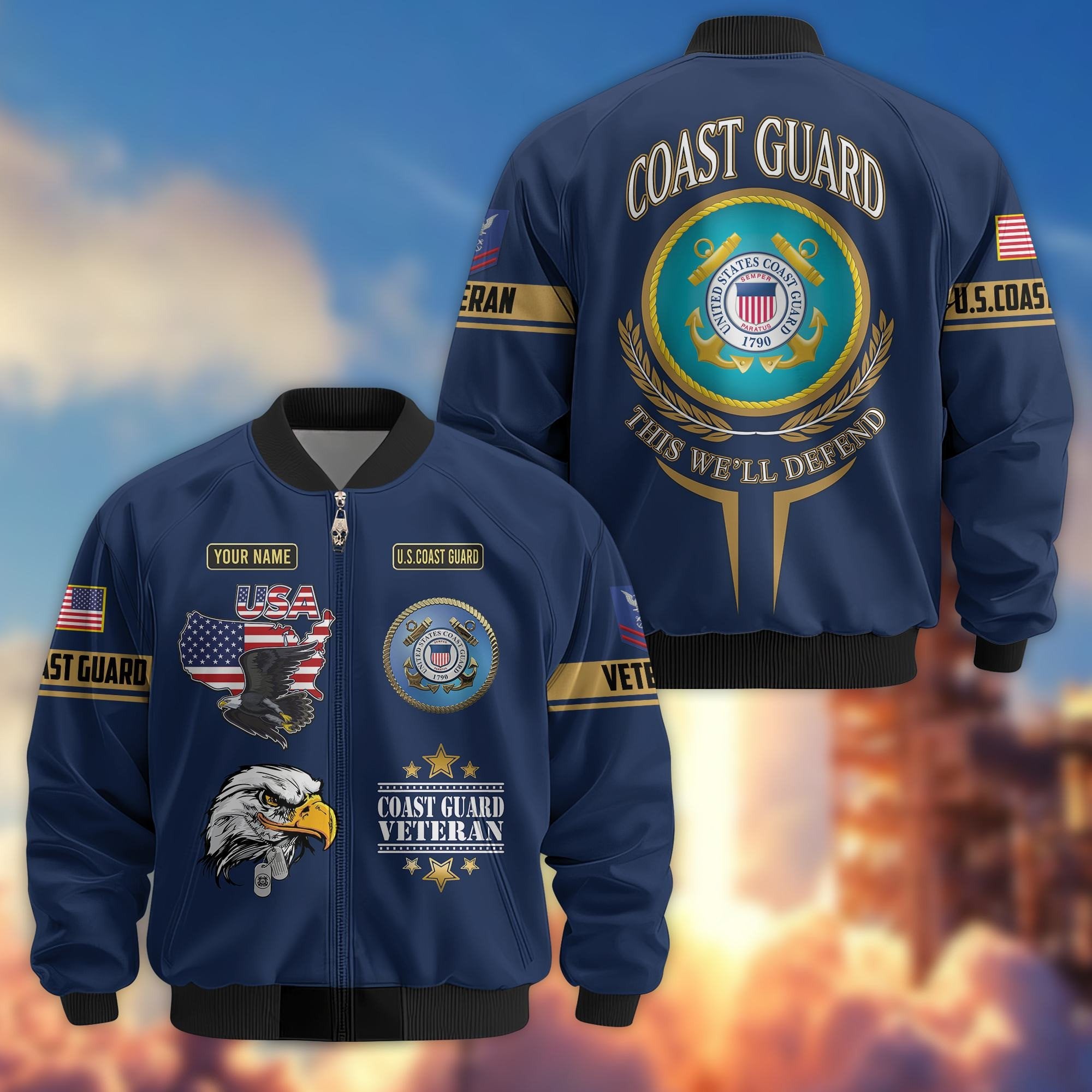 Premium Custom USCG Veteran Bomber Jacket VPVC801805, Jacket For Coast Guard Veteran, For Father's Day, Armed Force Day, Independence Day, Veterans Day.