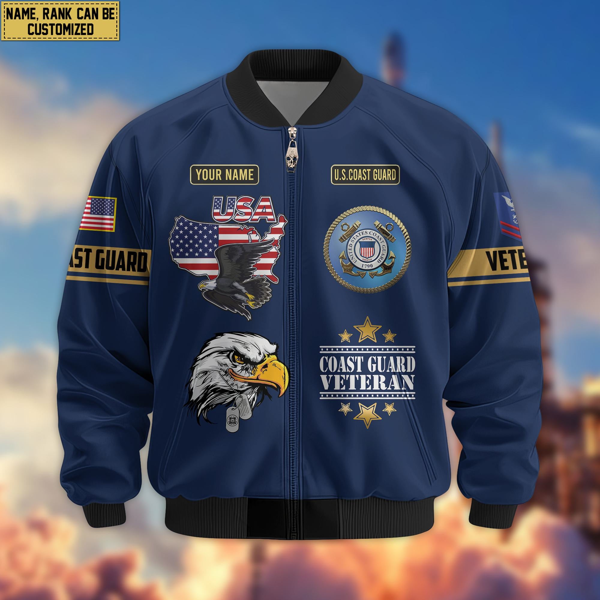 Premium Custom USCG Veteran Bomber Jacket VPVC801805, Jacket For Coast Guard Veteran, For Father's Day, Armed Force Day, Independence Day, Veterans Day.