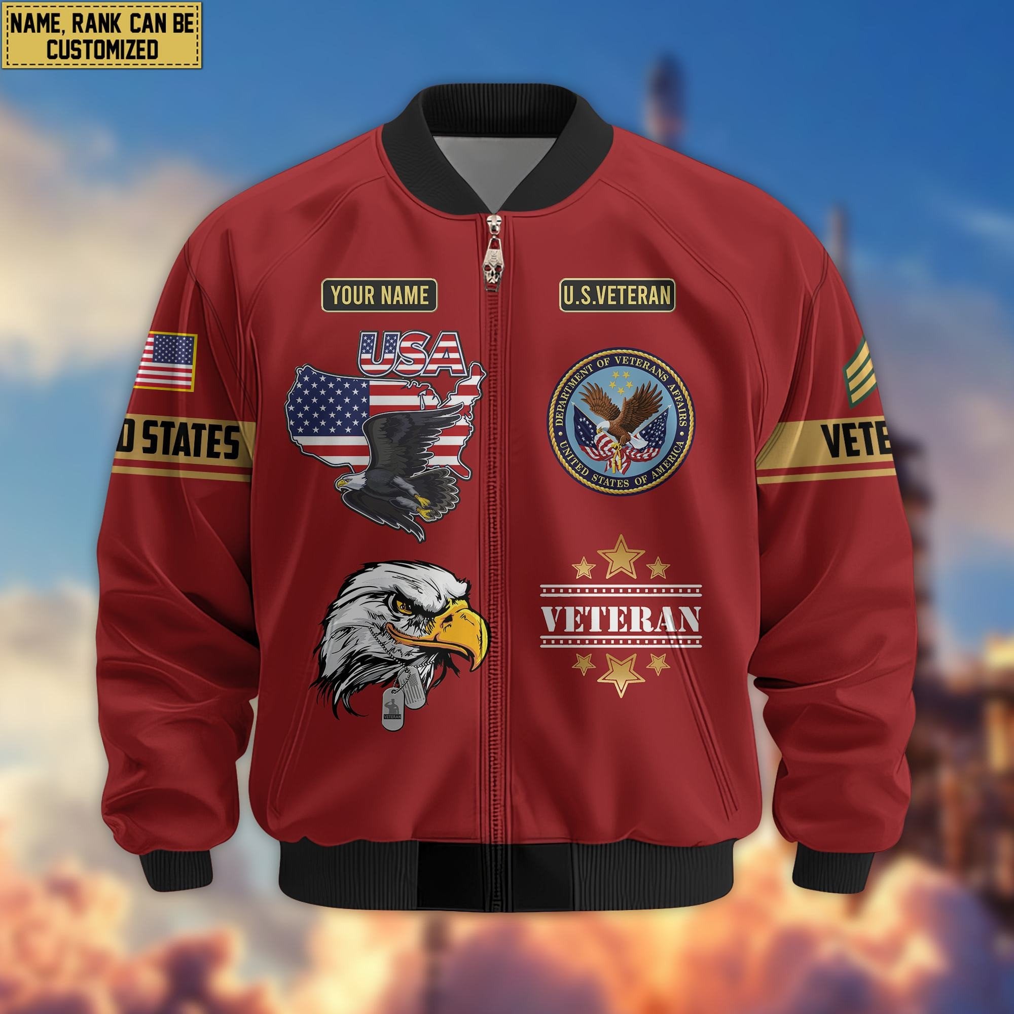 Premium Custom US Veteran Bomber Jacket VPVC801807, Jacket For US Veteran, For Father's Day, Armed Force Day, Independence Day, Veterans Day.