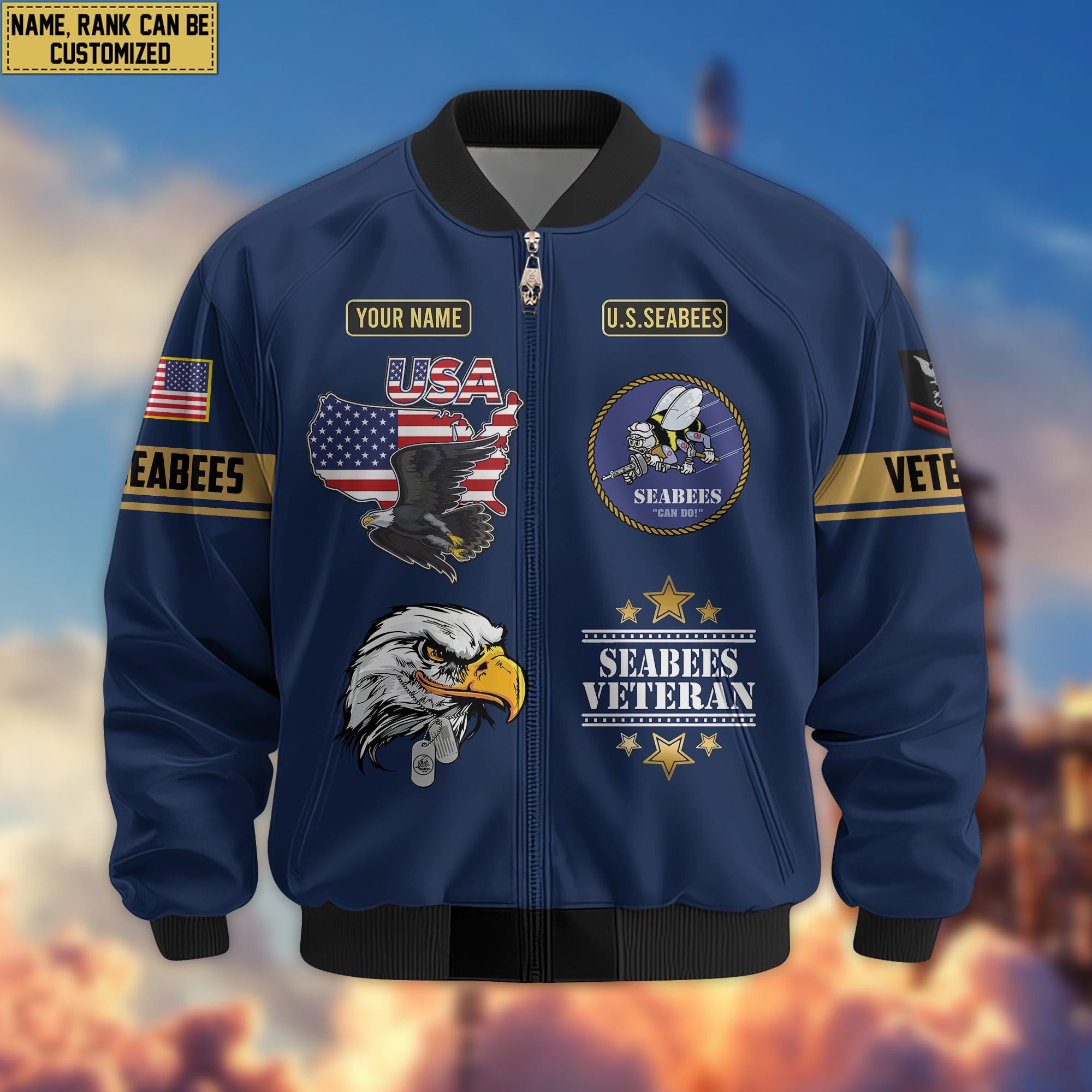 Premium Custom US Seabees Bomber Jacket VPVC801809, Jacket For Seabees Veteran, For Father's Day, Armed Force Day, Independence Day, Veterans Day.