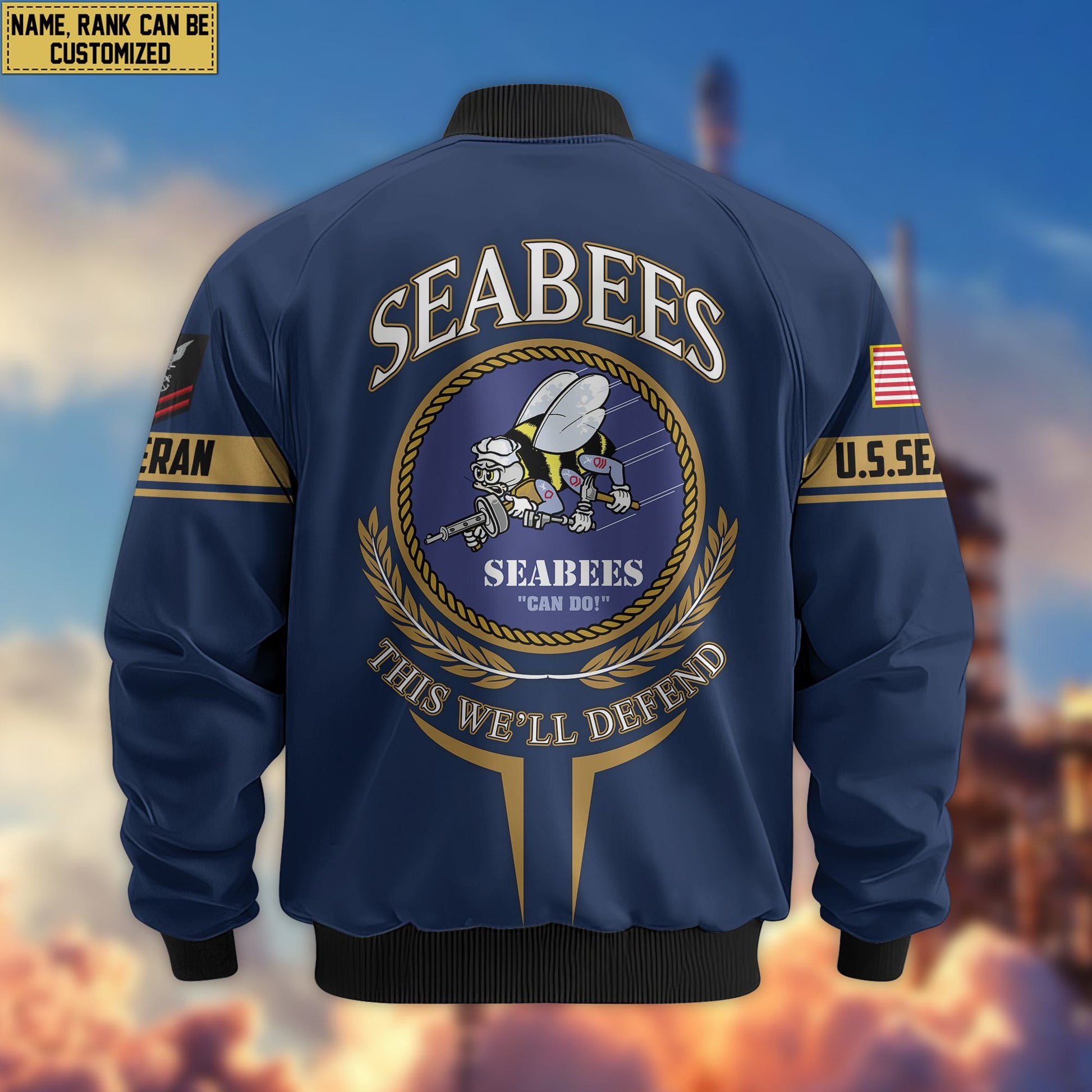 Premium Custom US Seabees Bomber Jacket VPVC801809, Jacket For Seabees Veteran, For Father's Day, Armed Force Day, Independence Day, Veterans Day.