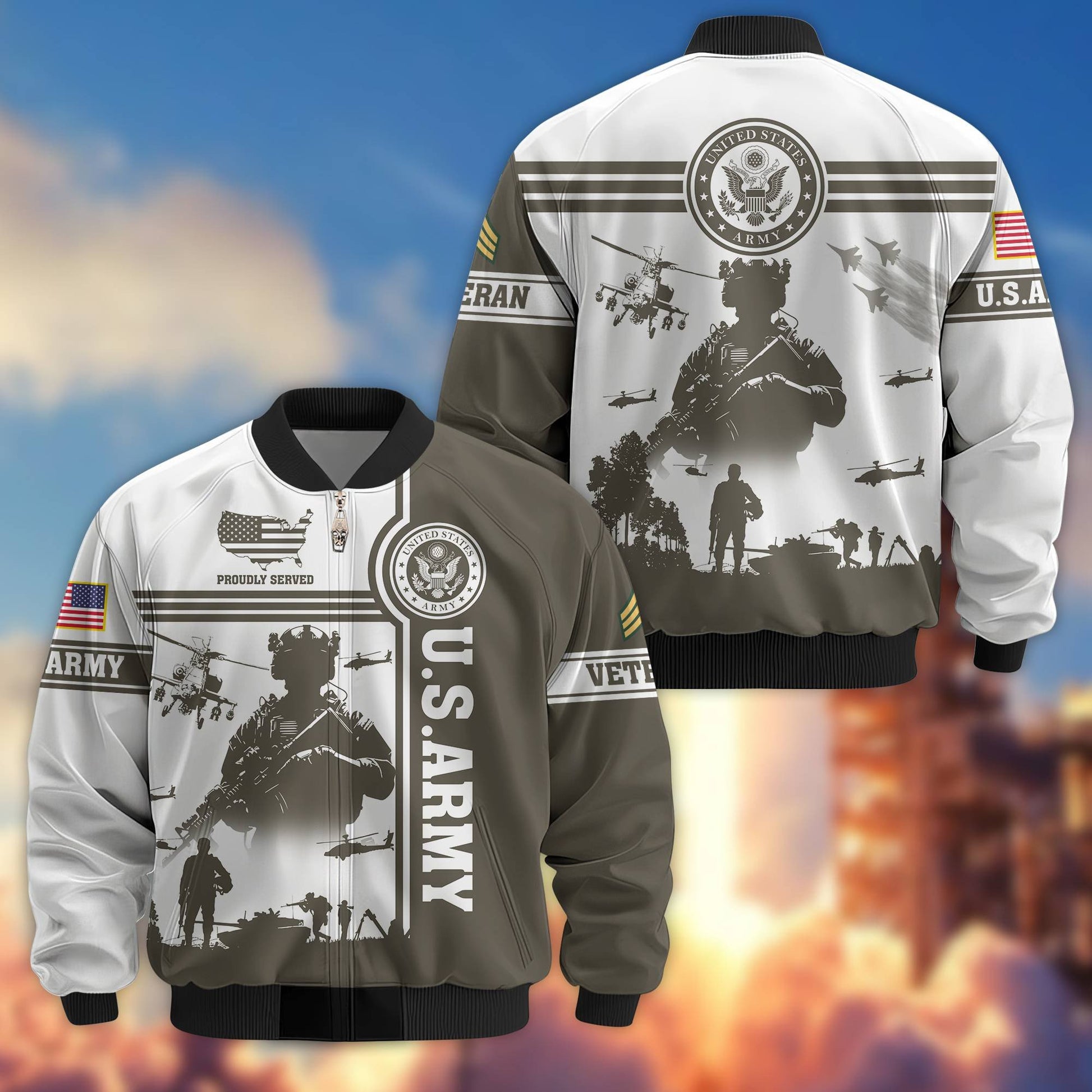 Premium Custom US Army Veteran Bomber Jacket VPVC801910, Jacket For Father's Day, Armed Force Day, Independence Day, Veterans Day.