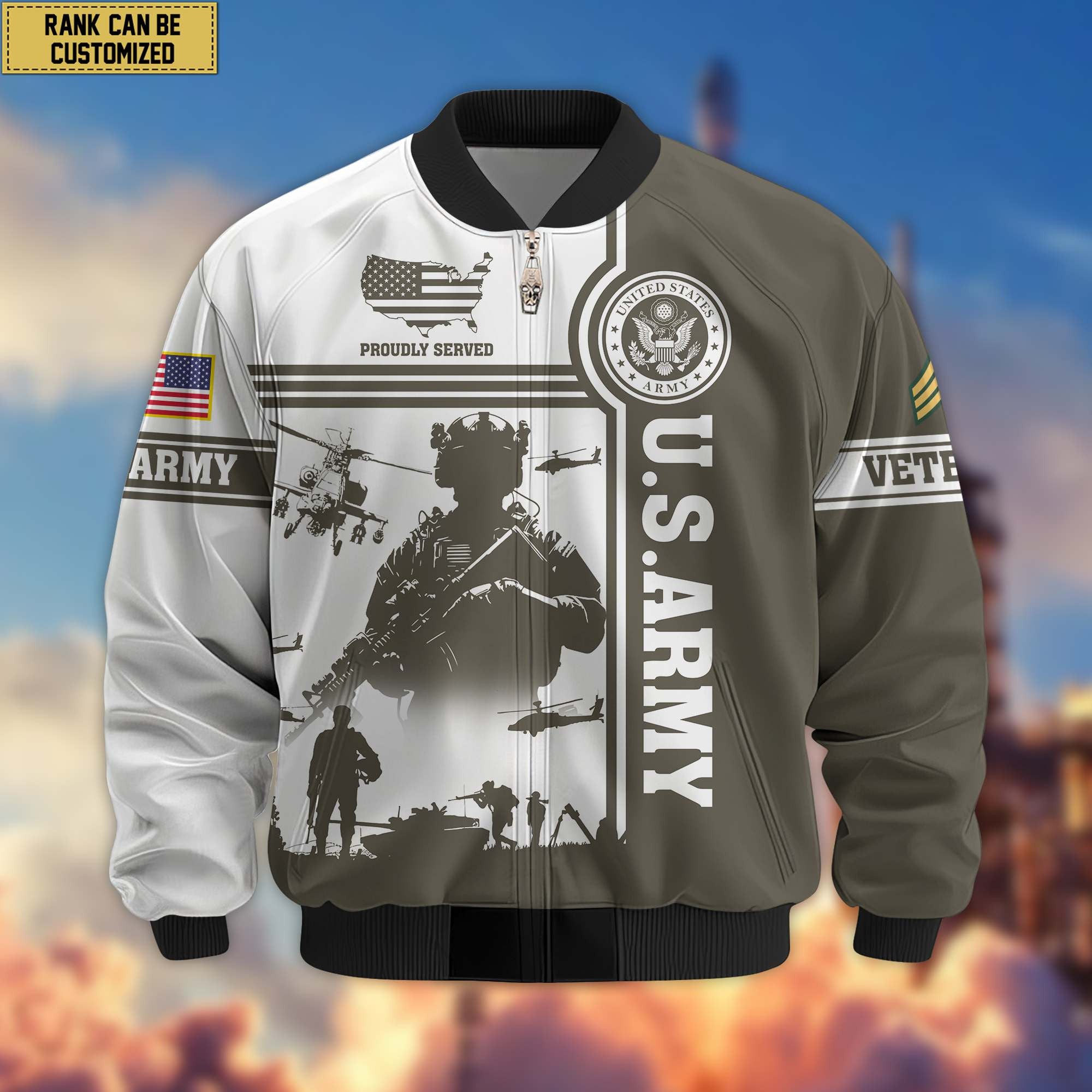 Premium Custom US Army Veteran Bomber Jacket VPVC801910, Jacket For Father's Day, Armed Force Day, Independence Day, Veterans Day.