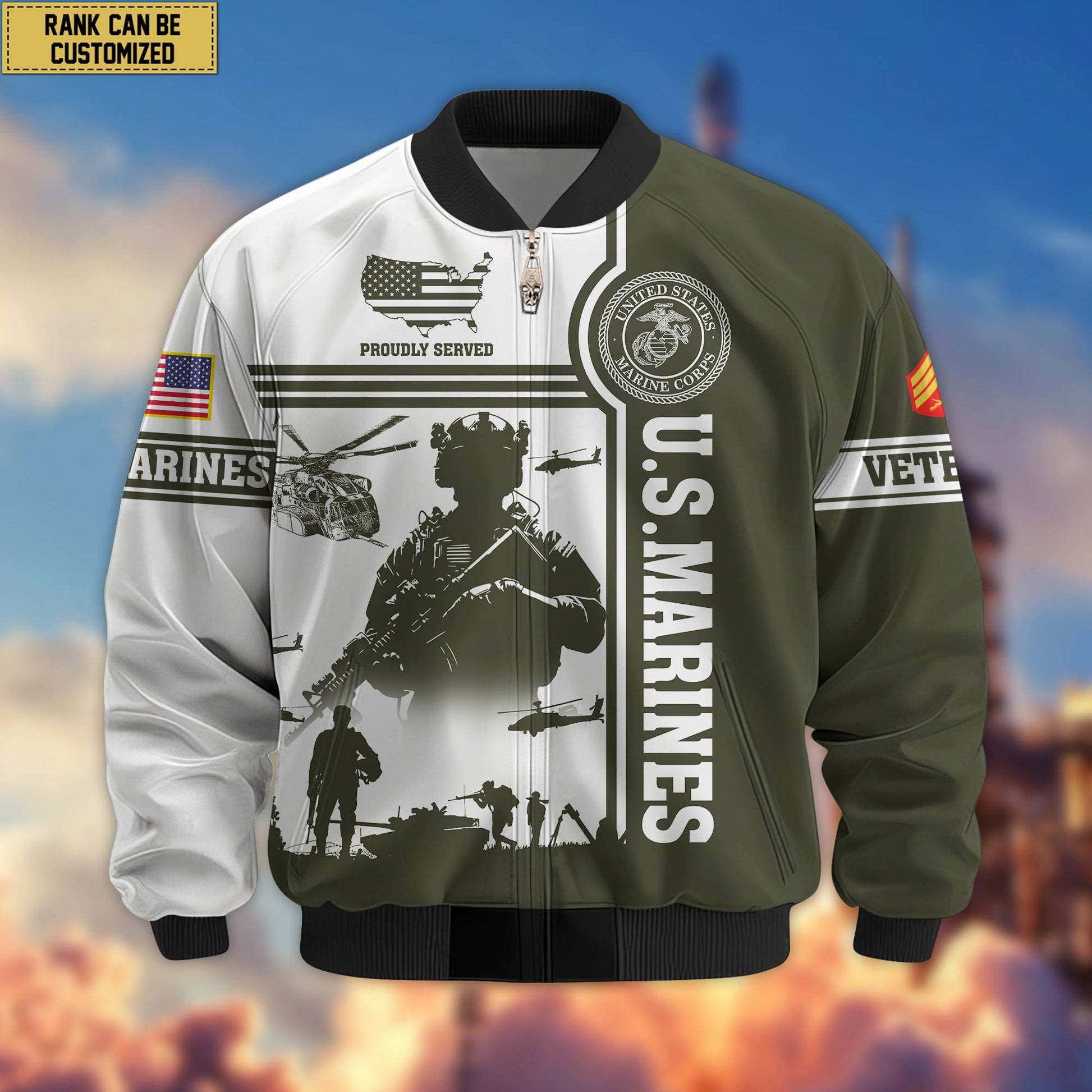 Premium Custom USMC Veteran Bomber Jacket VPVC801911, Jacket For Marine Veteran, For Father's Day, Armed Force Day, Independence Day, Veterans Day.