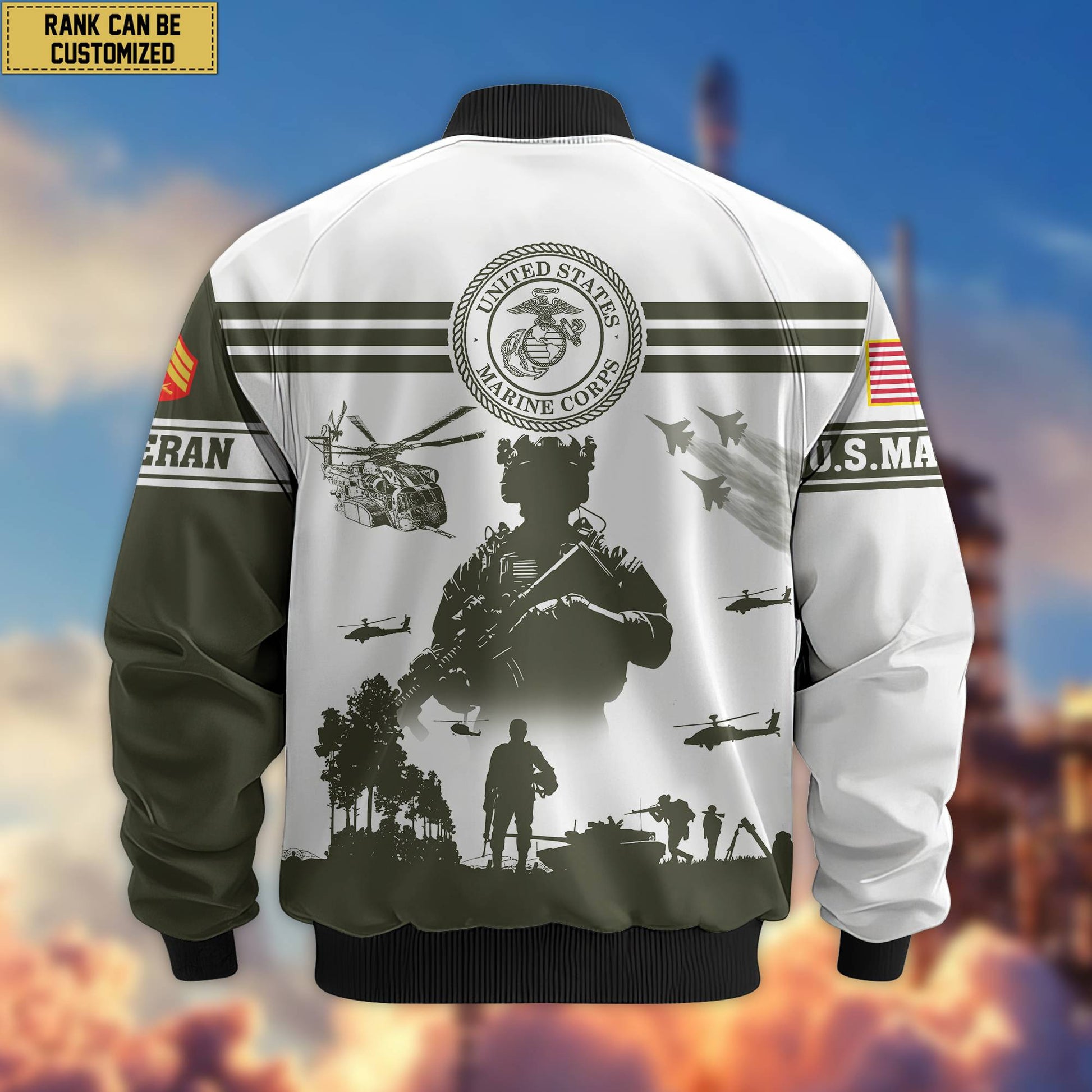 Premium Custom USMC Veteran Bomber Jacket VPVC801911, Jacket For Marine Veteran, For Father's Day, Armed Force Day, Independence Day, Veterans Day.